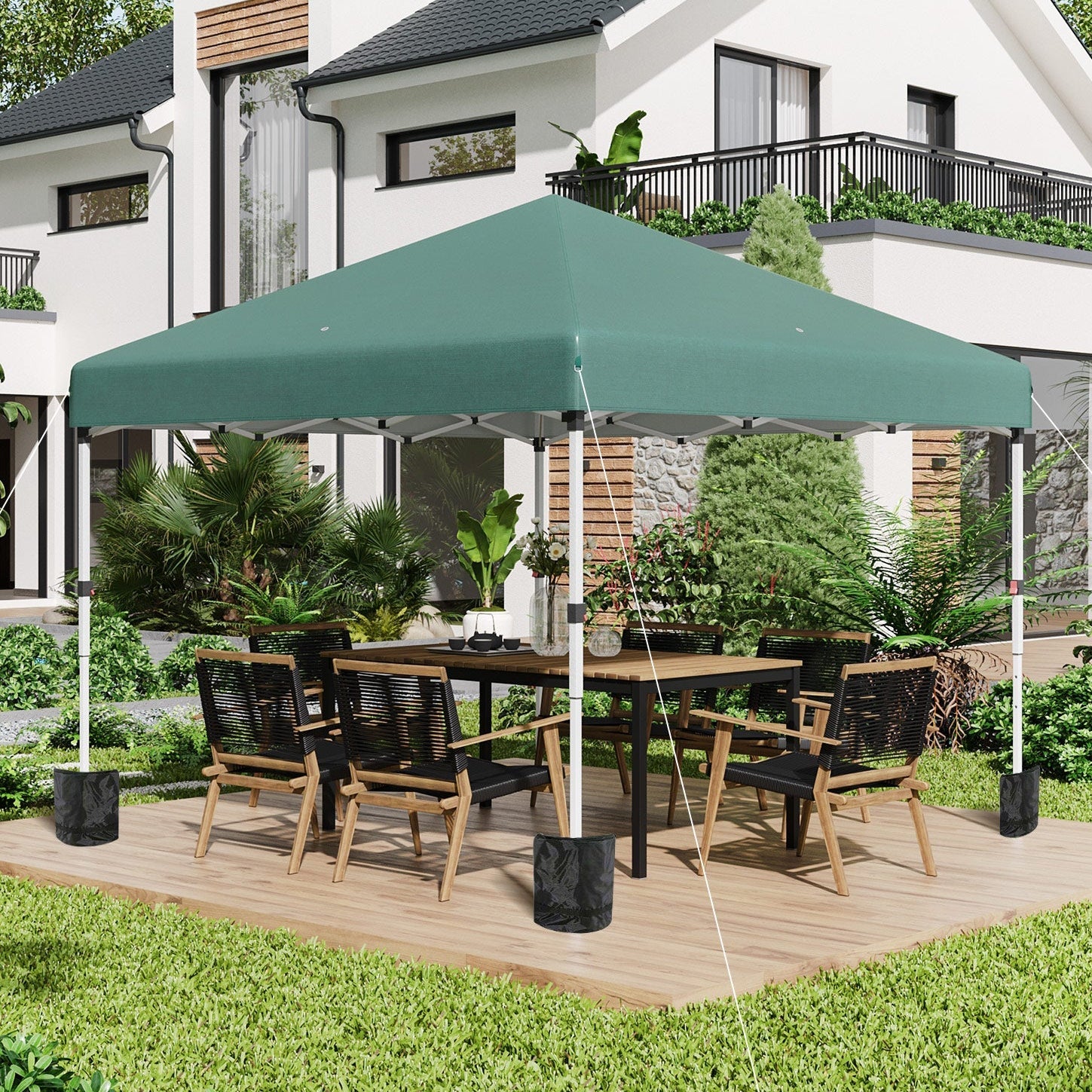 3 x 3 (M) Pop Up Gazebo, UPF 30+ with 2 Sidewalls, Leg Weight Bags and Wheeled Bag, Height Adjustable Party Tent Event Shelter for Garden, Patio, Green
