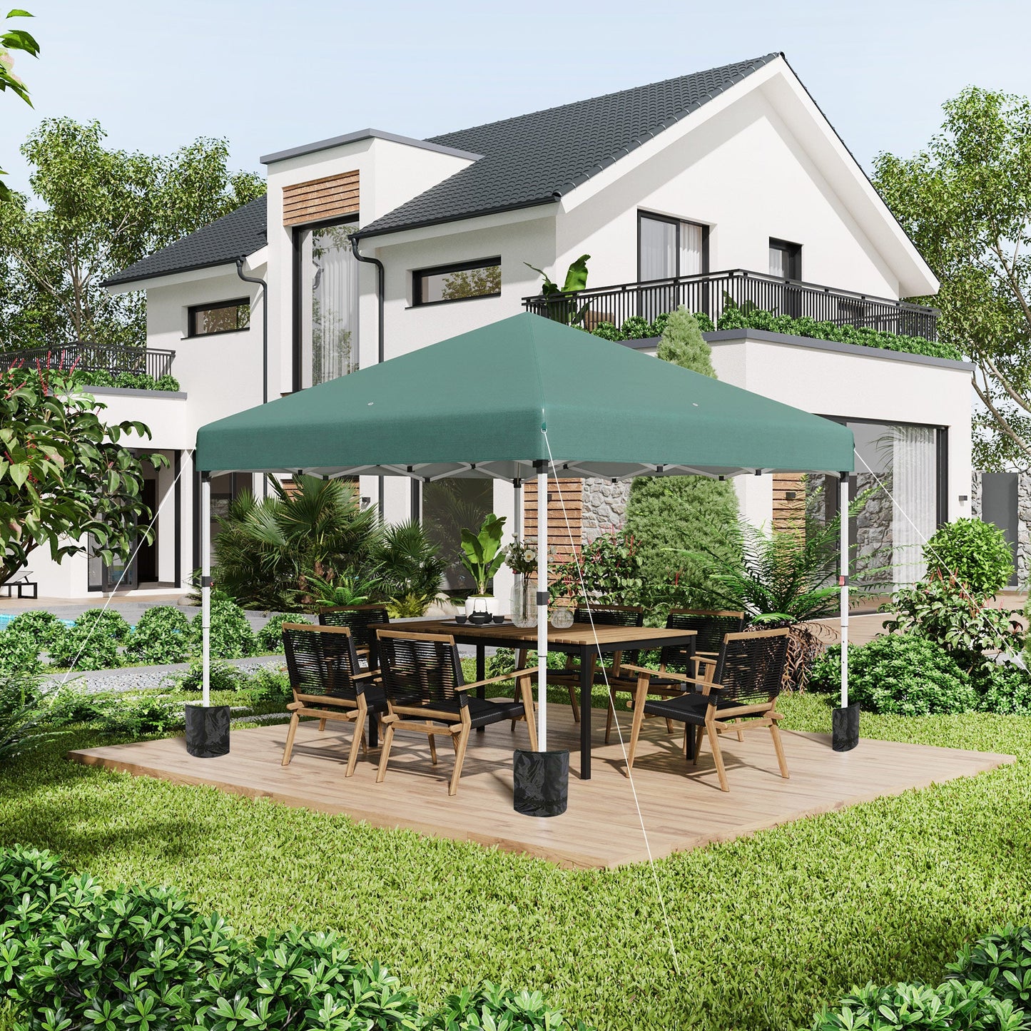 3 x 3 (M) Pop Up Gazebo, UPF 30+ with 2 Sidewalls, Leg Weight Bags and Wheeled Bag, Height Adjustable Party Tent Event Shelter for Garden, Patio, Green