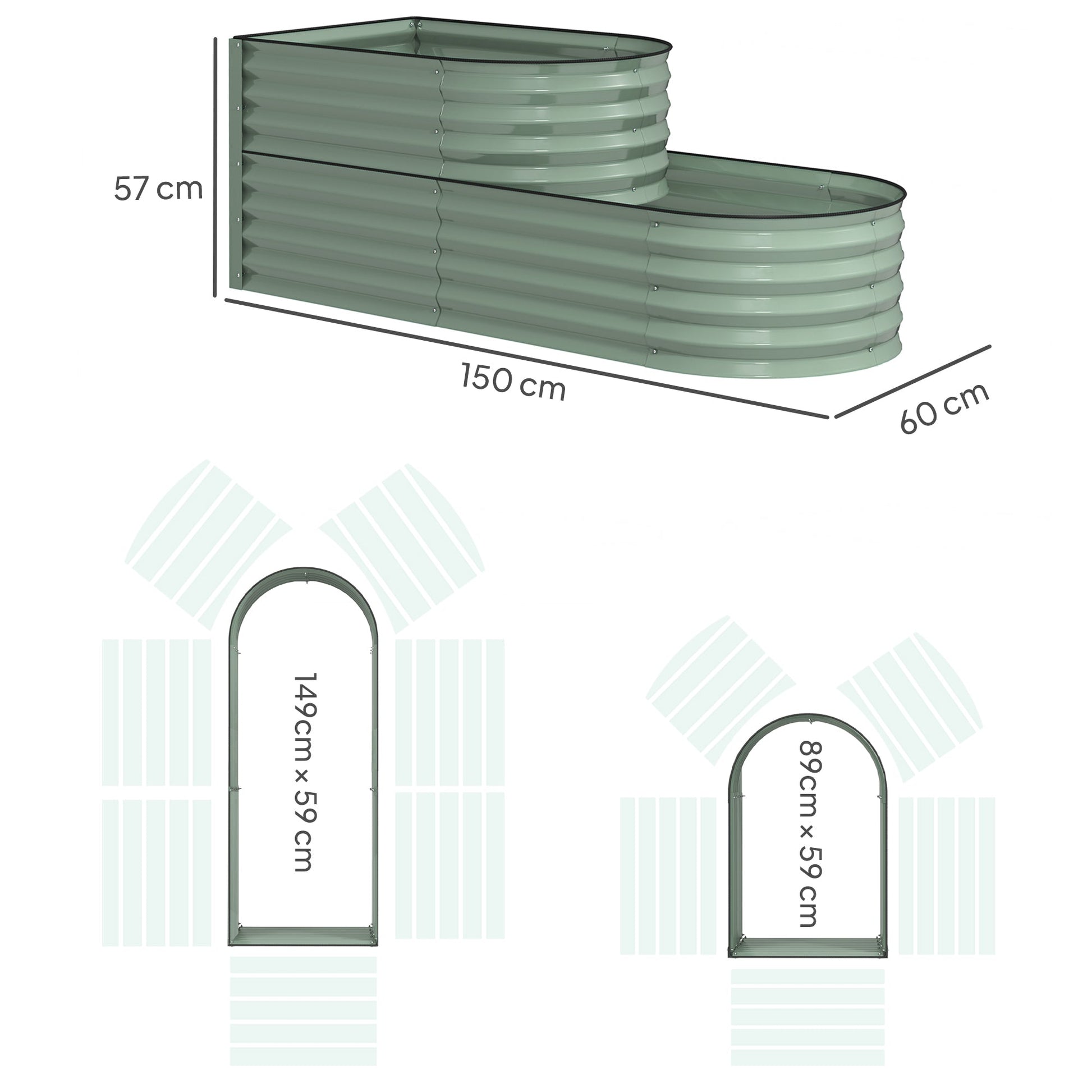 2-Tier Raised Garden Bed, Outdoor Galvanised Planter Box with Safety Edging and Gloves, Metal Raised Bed with Open Bottom for Vegetables, Flowers, Fruits and Herbs, Light Green