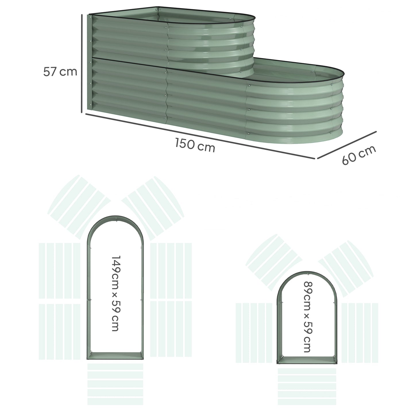 2-Tier Raised Garden Bed, Outdoor Galvanised Planter Box with Safety Edging and Gloves, Metal Raised Bed with Open Bottom for Vegetables, Flowers, Fruits and Herbs, Light Green