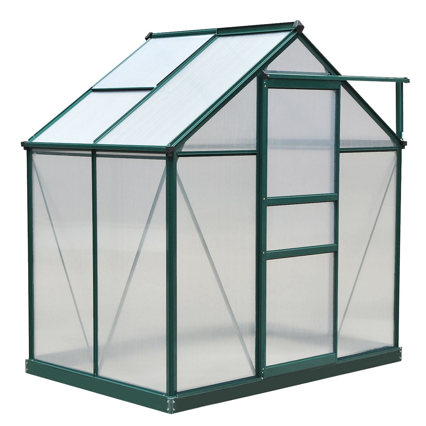 6 x 4ft Polycarbonate Greenhouse, Large Walk-In Green House with Slide Door and Window, Garden Plants Grow House with Aluminium Frame and Foundation, Dark Green