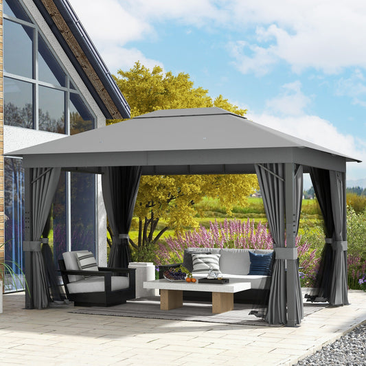 4 x 3(m) Patio Gazebo Canopy Garden Tent Shelter with Vented Roof, Mosquito Netting and Curtains, Aluminium Frame, Grey