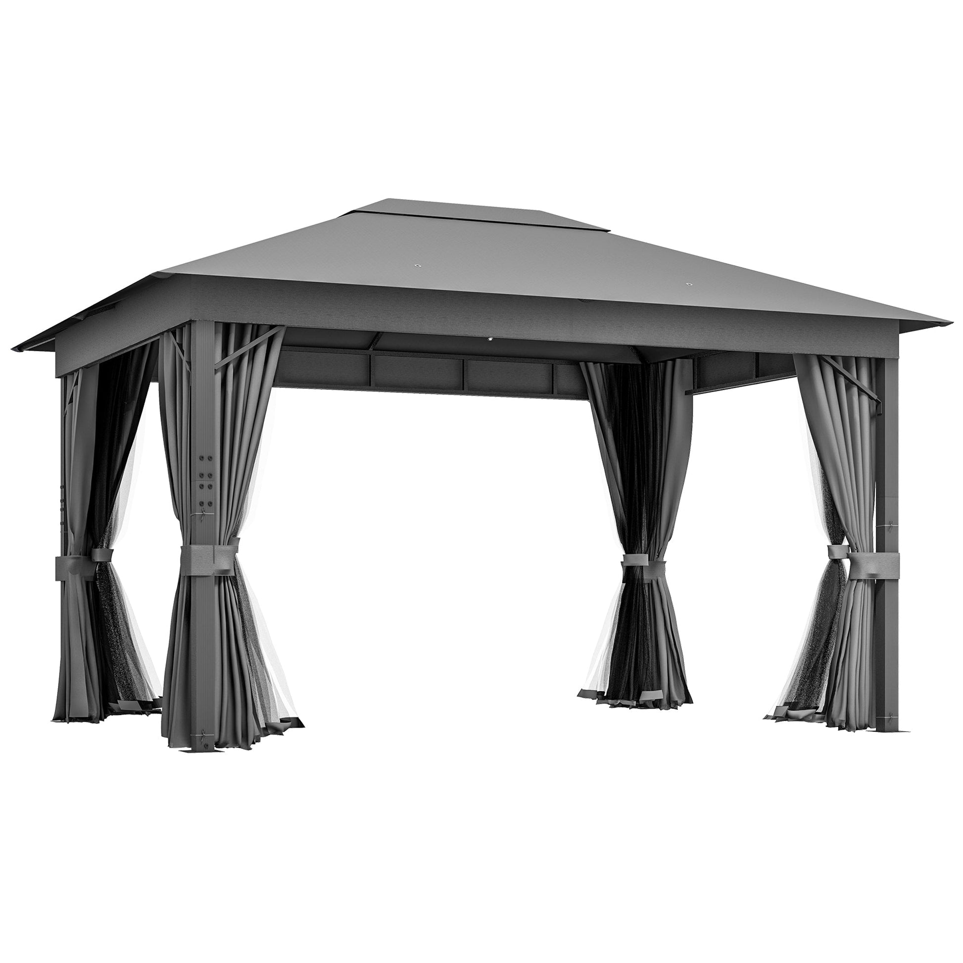 4 x 3(m) Patio Gazebo Canopy Garden Tent Shelter with Vented Roof, Mosquito Netting and Curtains, Aluminium Frame, Grey