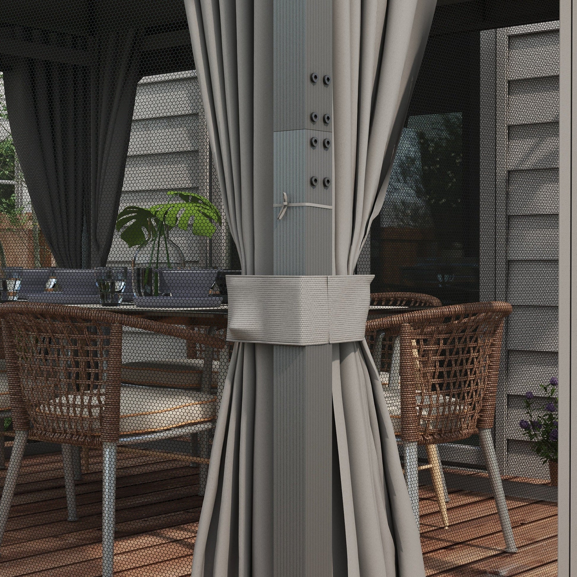 4 x 3(m) Patio Gazebo Canopy Garden Tent Shelter with Vented Roof, Mosquito Netting and Curtains, Aluminium Frame, Grey