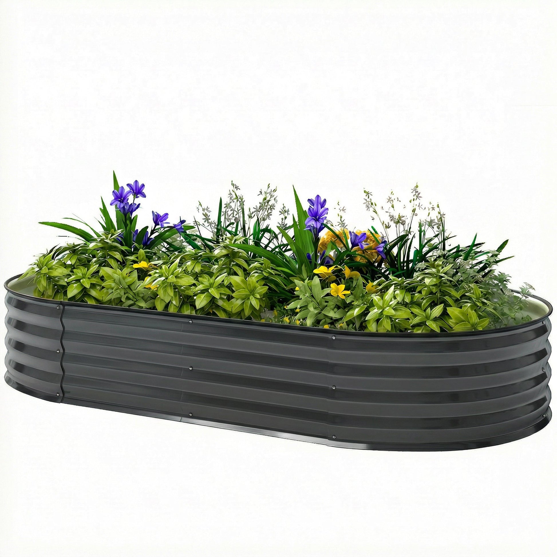 Galvanised Raised Beds for Garden, Metal Elevated Planter Box with Safety Edging, Easy DIY for Growing Flowers, Herbs, Succulents, 180 x 90 x 30cm, Dark Grey