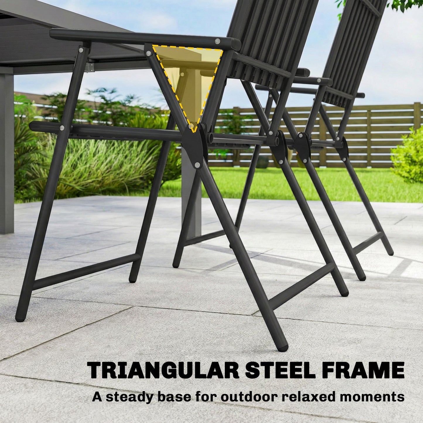Folding Garden Chairs Set of 4, Garden Dining Chairs with Plastic Slatted Seat and Back, Portable Folding Chair Set with Armrests and Steel Frame for Outdoor, Patio, Balcony, Terrace, Black