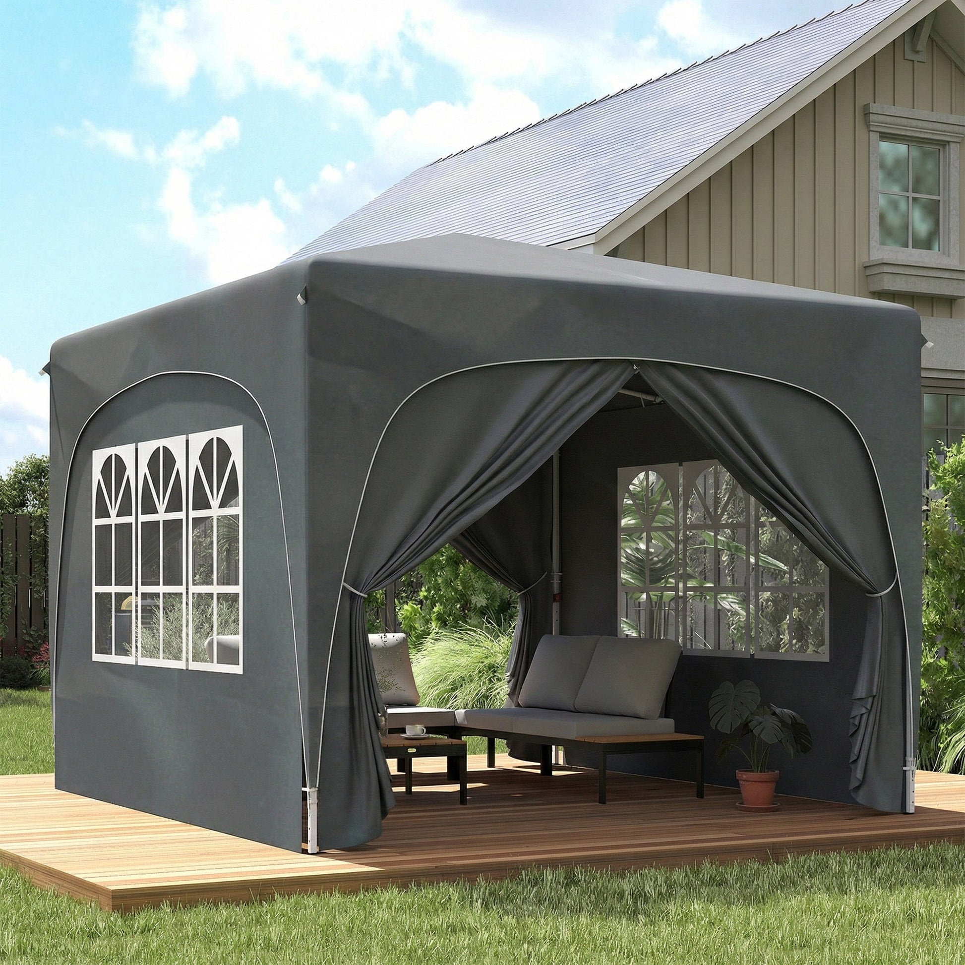 3 x 3(m) Pop Up Gazebo with Sides and Carry Bag, UPF50+, Height Adjustable Party Tent Instant Event Shelter for Garden, Outdoor, Patio, Dark Grey
