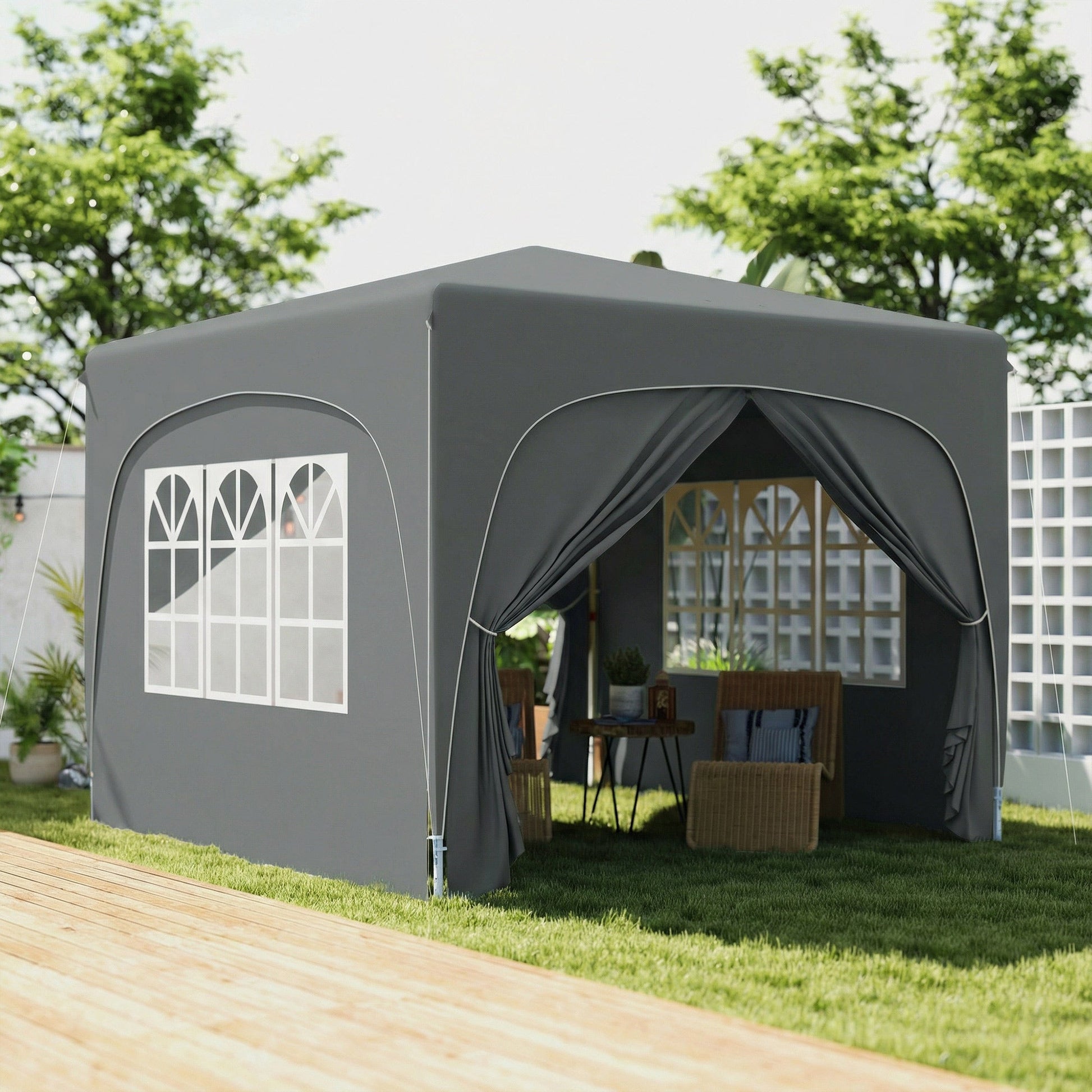 3 x 3(m) Pop Up Gazebo with Sides and Carry Bag, UPF50+, Height Adjustable Party Tent Instant Event Shelter for Garden, Outdoor, Patio, Dark Grey