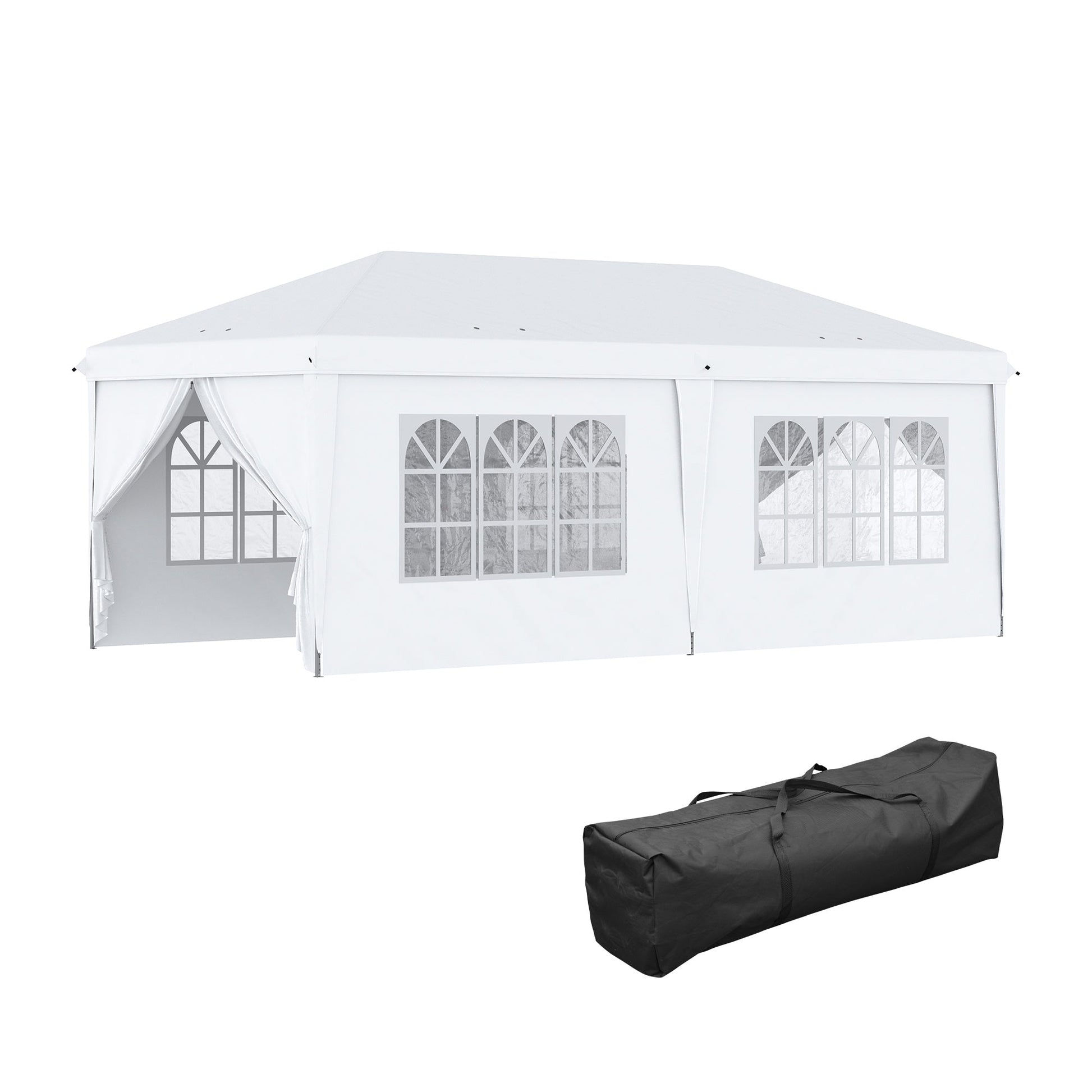 3 x 6 m Garden Pop Up Gazebo, Wedding Party Tent Marquee, Water Resistant Awning Canopy with Sidewalls, Windows, Carry Bag, White