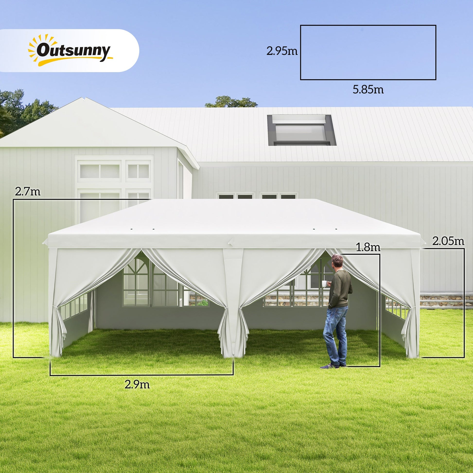 3 x 6 m Garden Pop Up Gazebo, Wedding Party Tent Marquee, Water Resistant Awning Canopy with Sidewalls, Windows, Carry Bag, White
