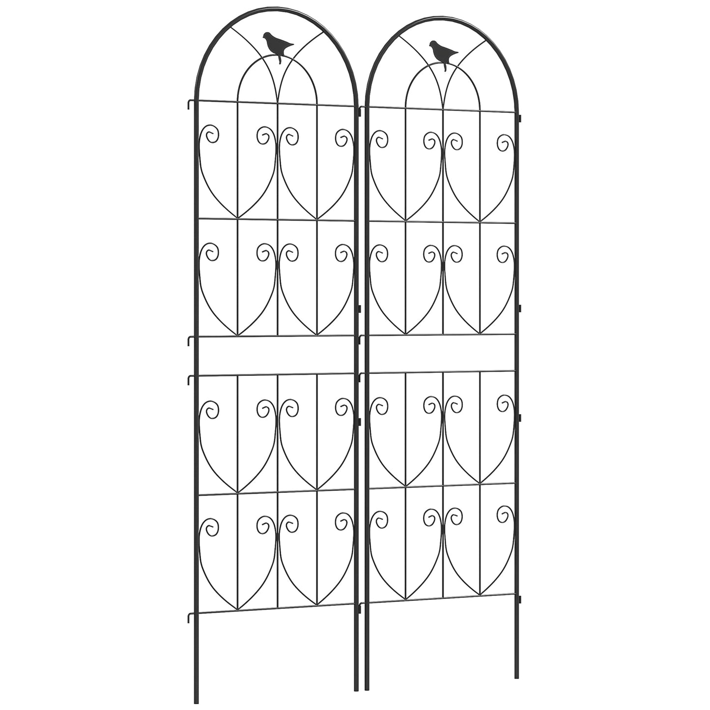 Set of 2 Metal Garden Trellis, Decorative Trellis Panels for Climbing Outdoor Plants, Vegetables, Vines, Flowers, 180 x 50 cm, Bird Design