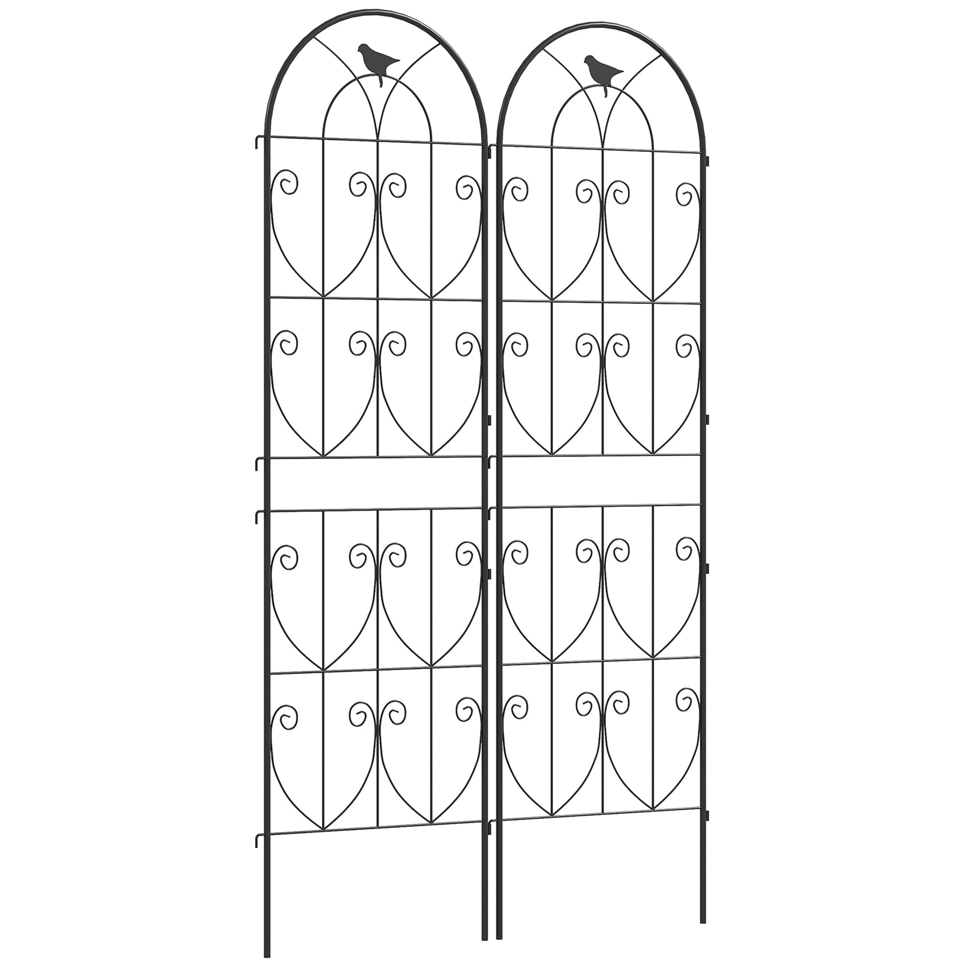 Set of 2 Metal Garden Trellis, Decorative Trellis Panels for Climbing Outdoor Plants, Vegetables, Vines, Flowers, 180 x 50 cm, Bird Design