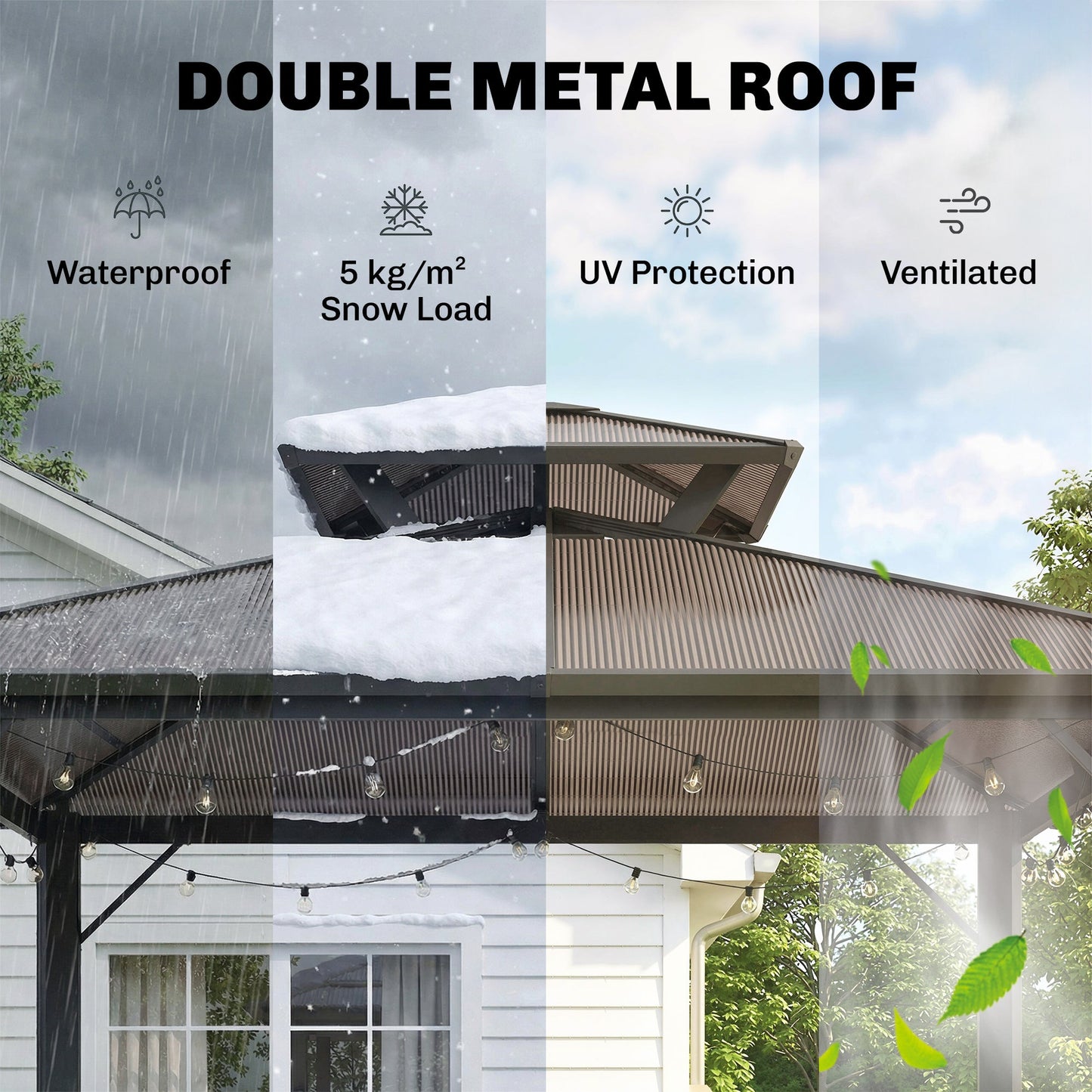 2.5 x 1.5 m Hardtop BBQ Grill Gazebo with Double Polycarbonate Roof, Aluminium Outdoor BBQ Gazebo Shelter Grill Canopy with 2 Side Shelves for Garden Patio, Brown