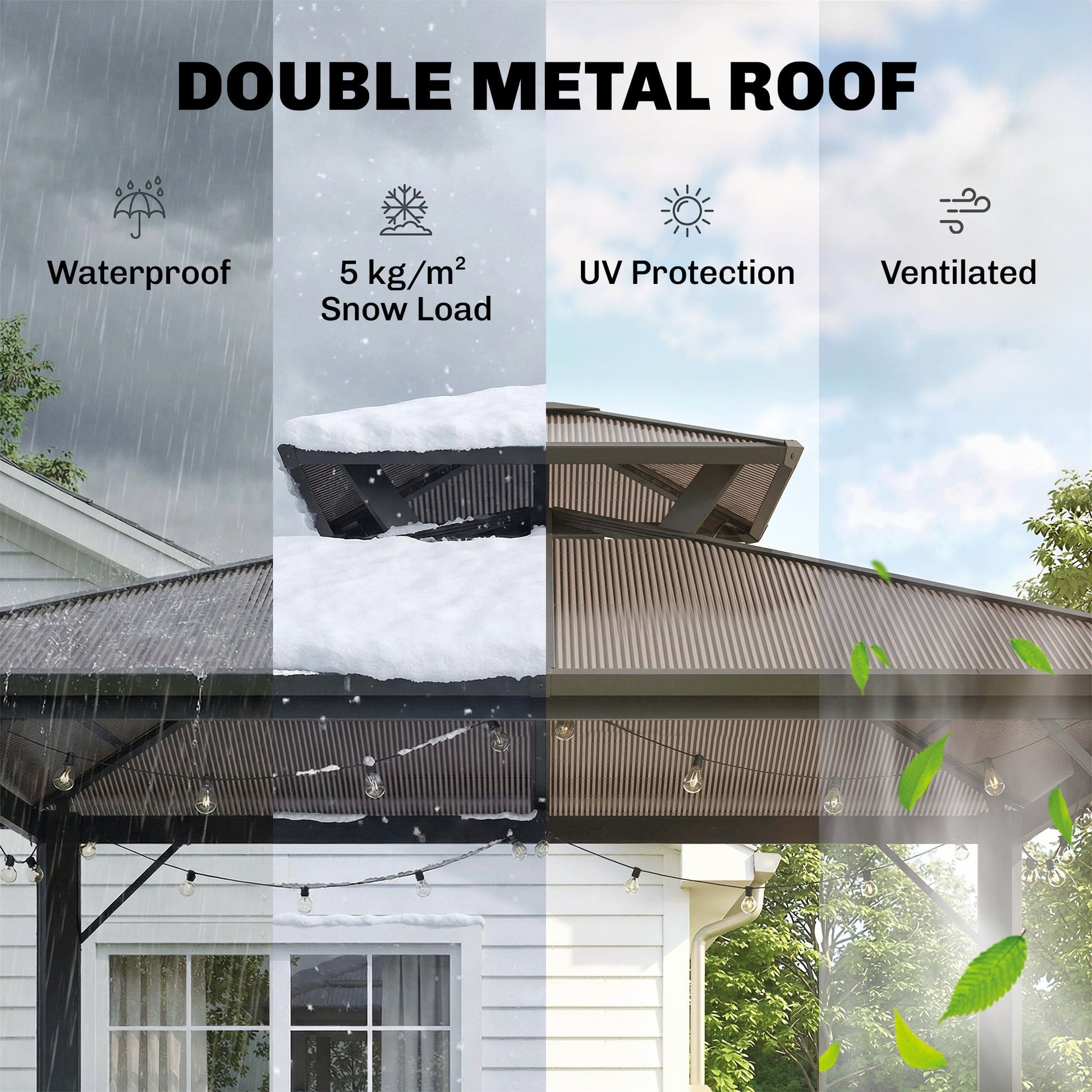 2.5 x 1.5 m Hardtop BBQ Grill Gazebo with Double Polycarbonate Roof, Aluminium Outdoor BBQ Gazebo Shelter Grill Canopy with 2 Side Shelves for Garden Patio, Brown