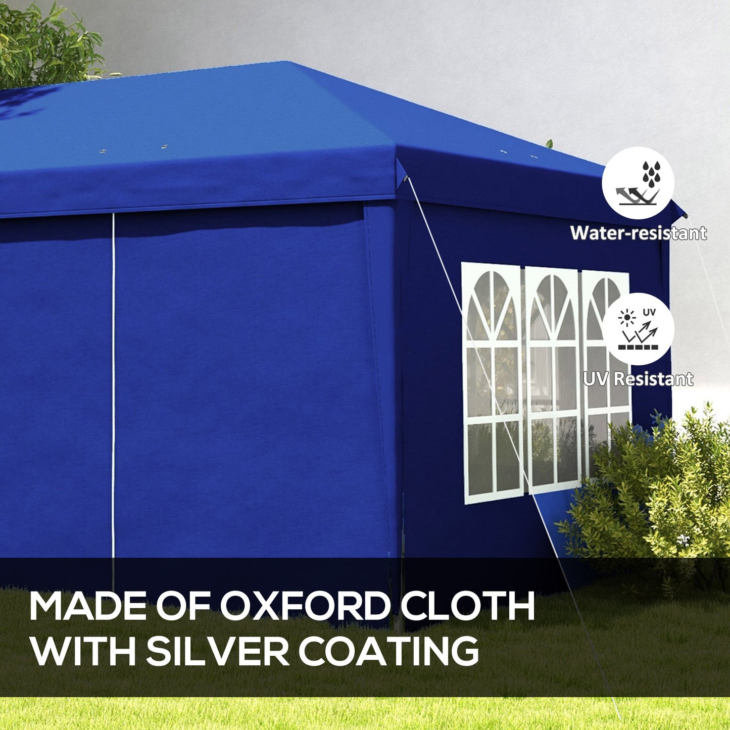 3 x 6 m Garden Pop Up Gazebo, Wedding Party Tent Marquee, Water Resistant Awning Canopy with Sidewalls, Windows, Carry Bag, Blue