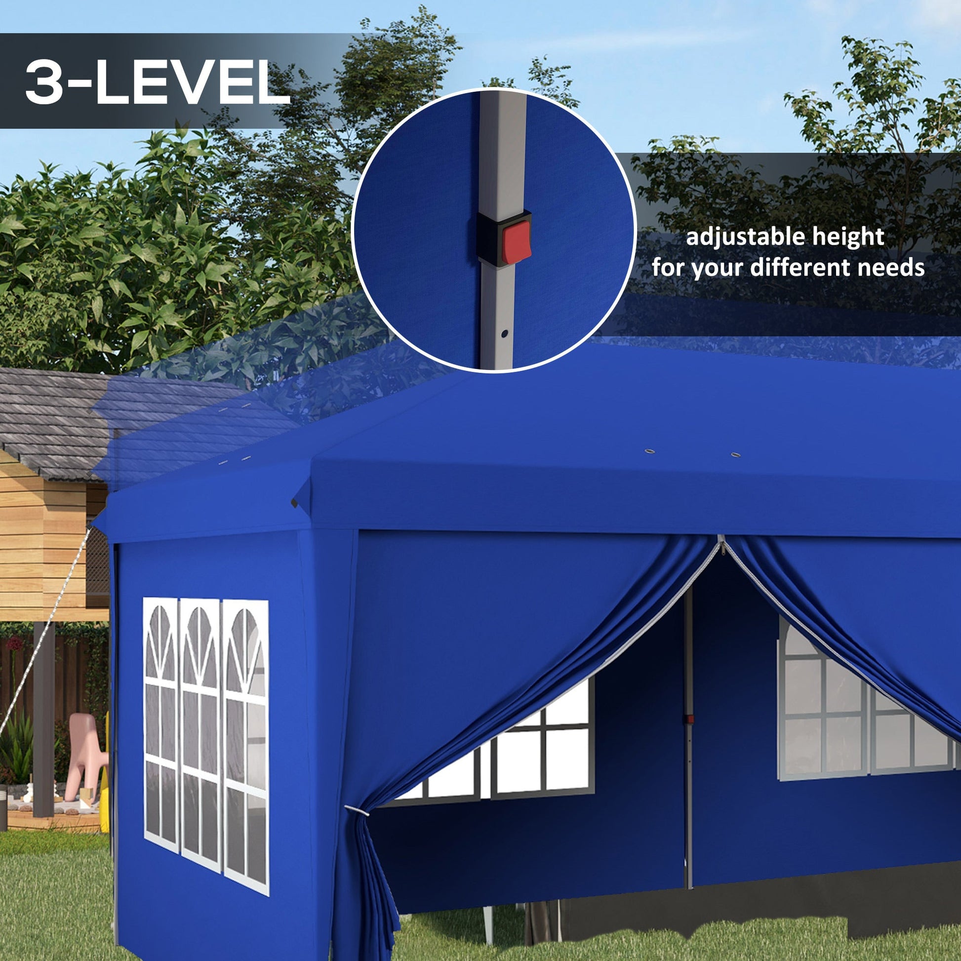 3 x 6 m Garden Pop Up Gazebo, Wedding Party Tent Marquee, Water Resistant Awning Canopy with Sidewalls, Windows, Carry Bag, Blue