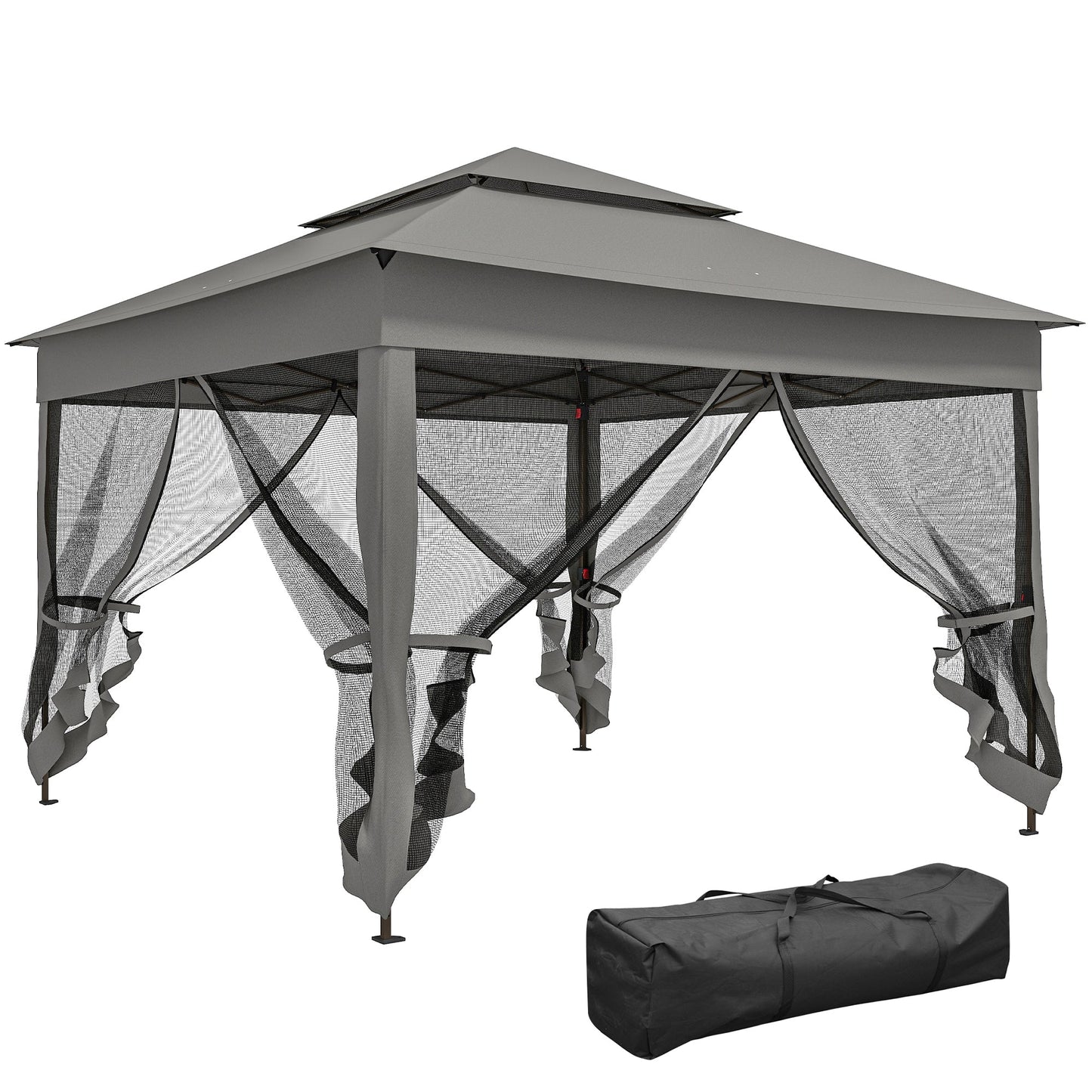 3 x 3(m) Pop Up Gazebo, Double-roof Garden Tent with Netting and Carry Bag, Party Event Shelter for Outdoor Patio, Dark Grey