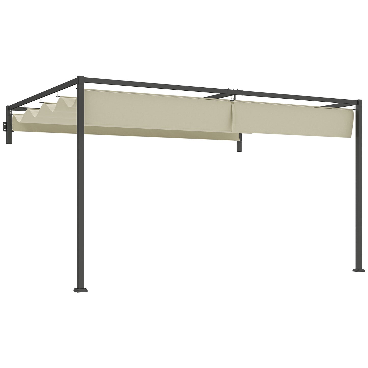 3 x 4m Lean To Pergola with Retractable Roof, Wall Mounted Garden Gazebo Outdoor Sun Shade Shelter for Patio, Deck, Khaki
