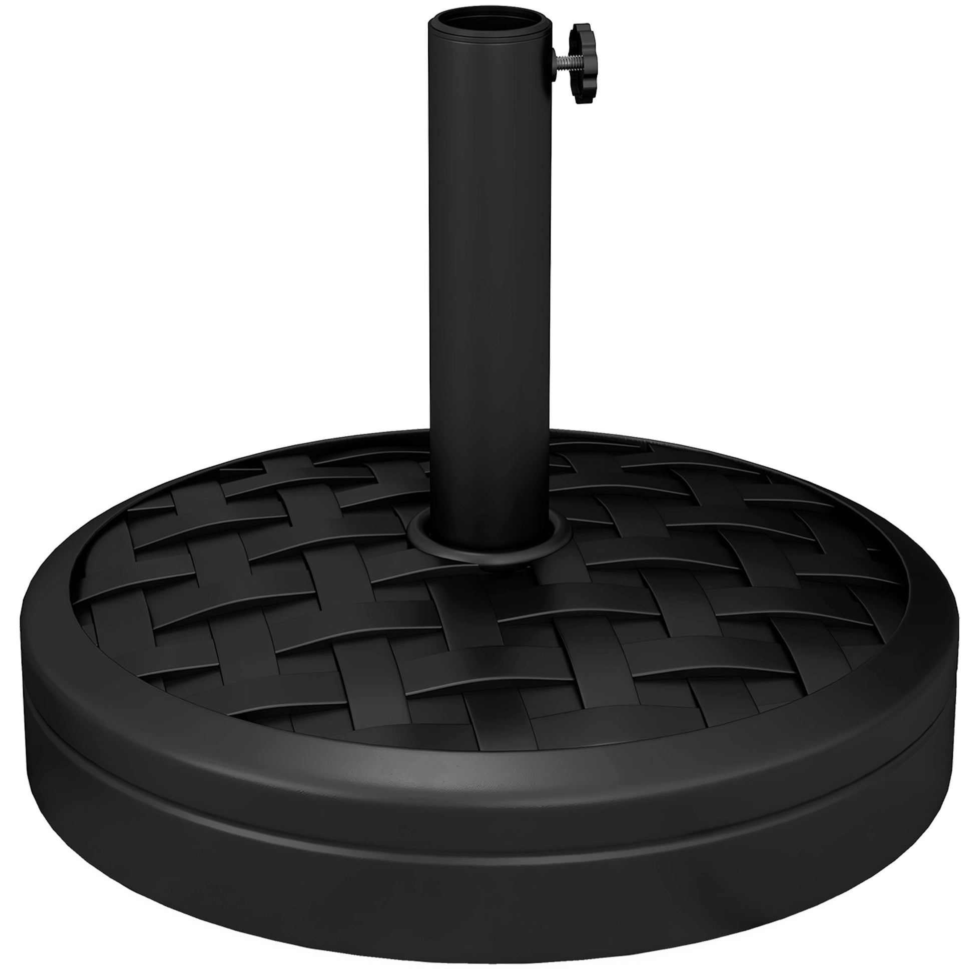 18kg Concrete Parasol Base with Rattan Effect, Heavy Duty Round Umbrella Stand, 45cm Dia. Patio Market Table Garden Parasol Stand for 38mm, 48mm Poles, Black