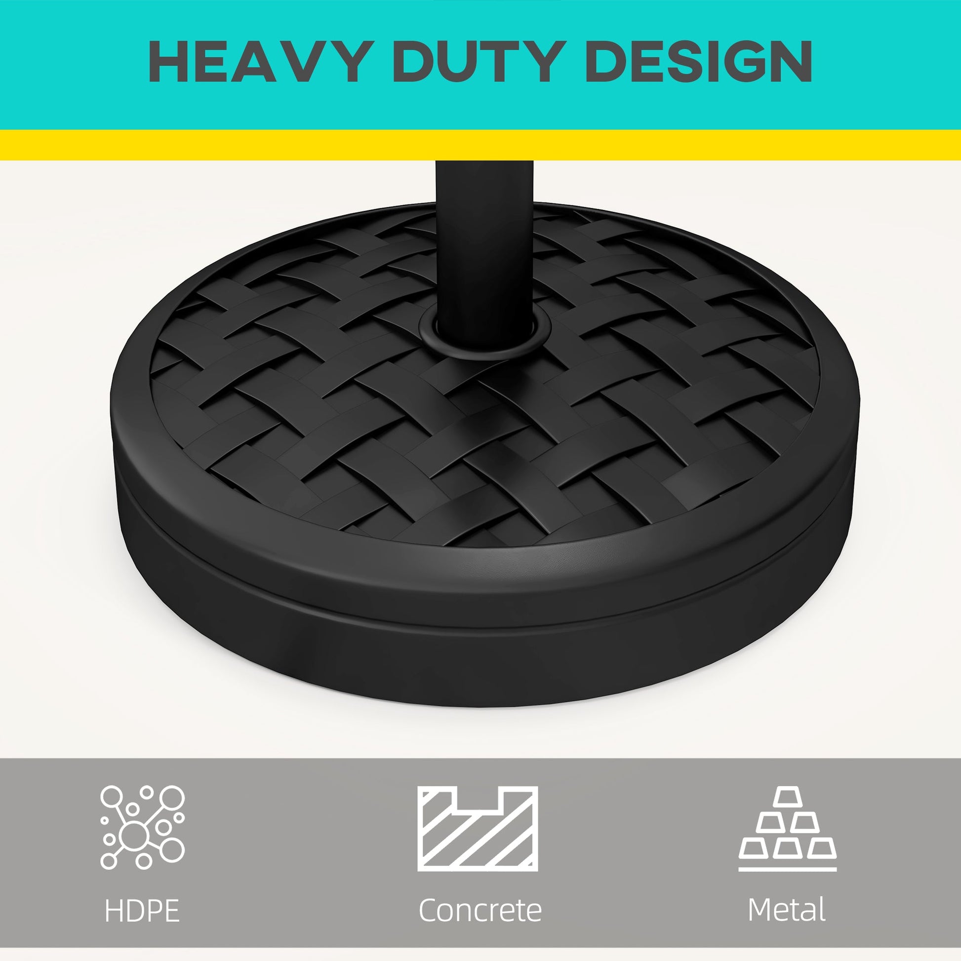 18kg Concrete Parasol Base with Rattan Effect, Heavy Duty Round Umbrella Stand, 45cm Dia. Patio Market Table Garden Parasol Stand for 38mm, 48mm Poles, Black