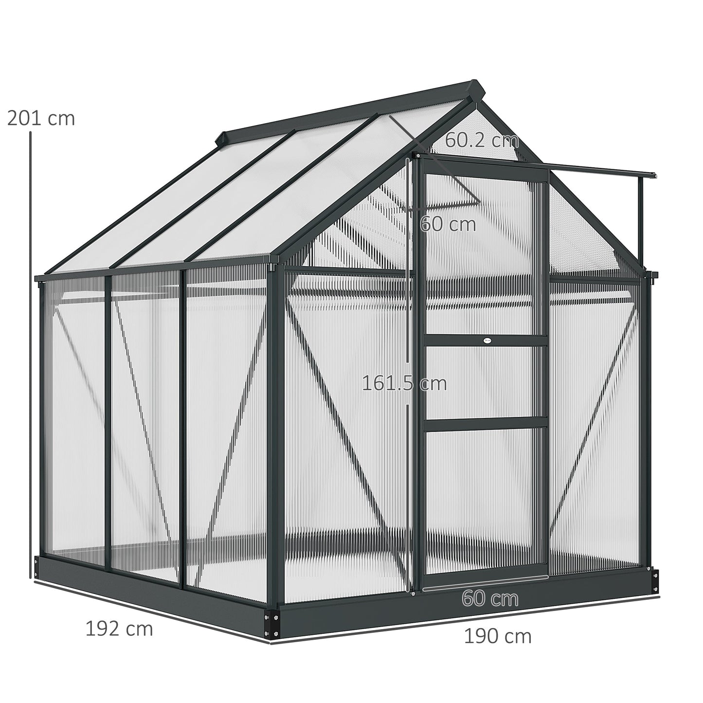6 x 6ft Polycarbonate Greenhouse, Large Walk-In Green House with Slide Door and Window, Garden Plants Grow House with Aluminium Frame and Foundation, Grey