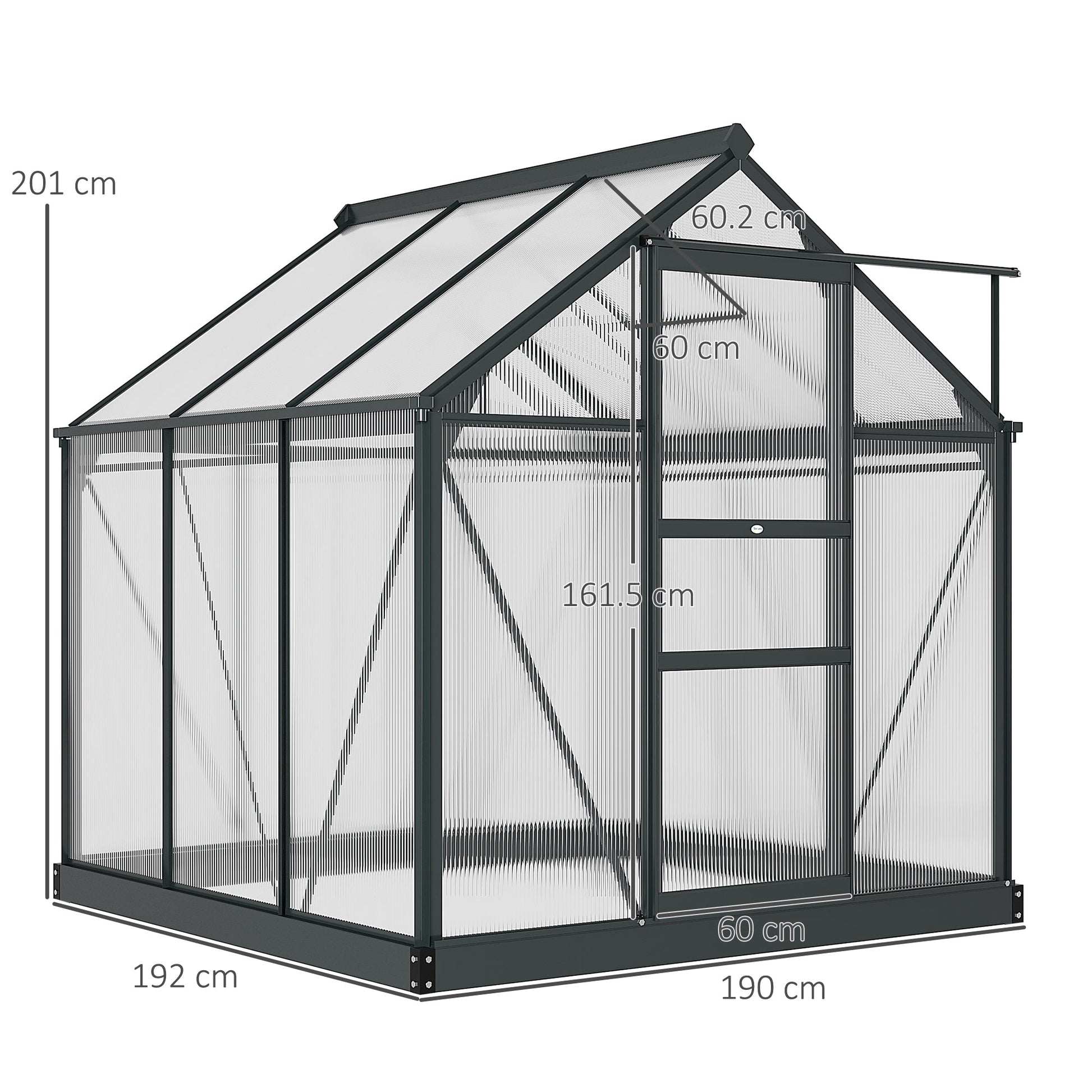 6 x 6ft Polycarbonate Greenhouse, Large Walk-In Green House with Slide Door and Window, Garden Plants Grow House with Aluminium Frame and Foundation, Grey