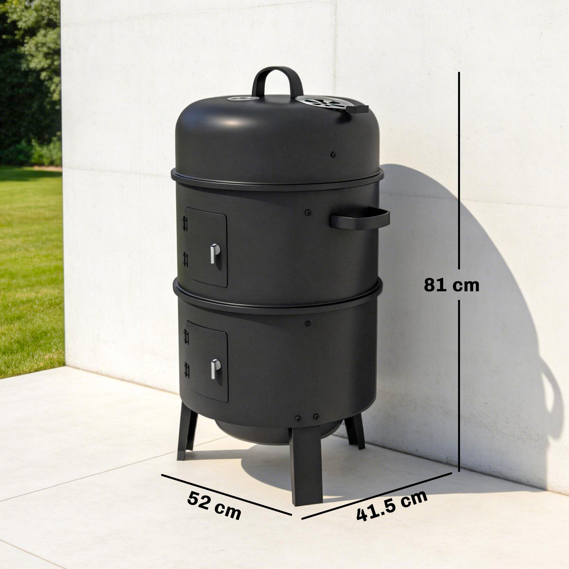 3-in-1 Vertical Barbecue Charcoal Smoker with 2 Grill Grates, Built-in Thermometer, Adjustable Vent, 2 Doors, Outdoor BBQ Smoker Grill for Camping, Parties, Picnic