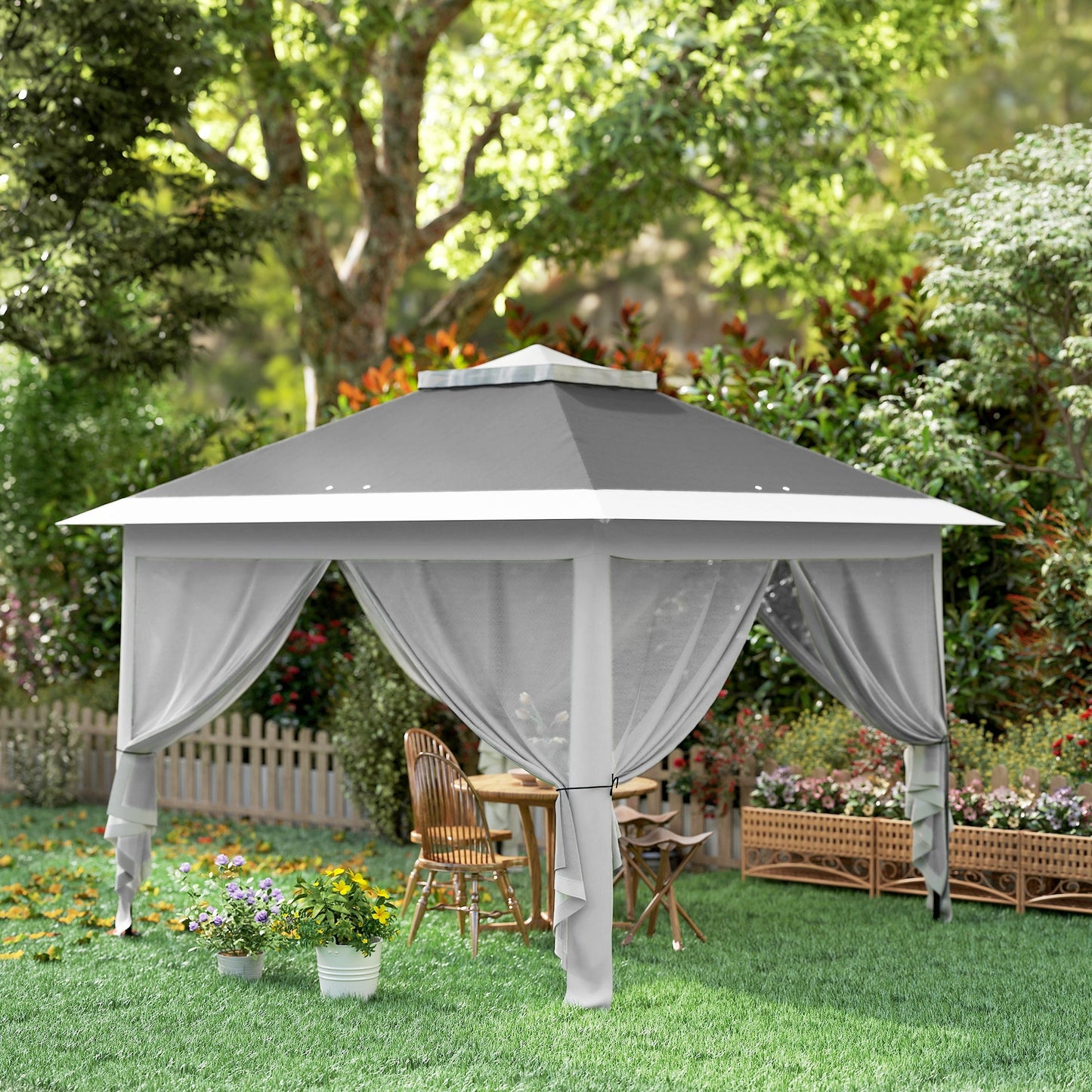 3.3 x 3.3m Pop Up Gazebo, Double Roof Foldable Canopy Tent with Zipped Mesh Sidewalls, Height Adjustable and Carrying Bag, Event Tent for Patio Garden, Dark Grey
