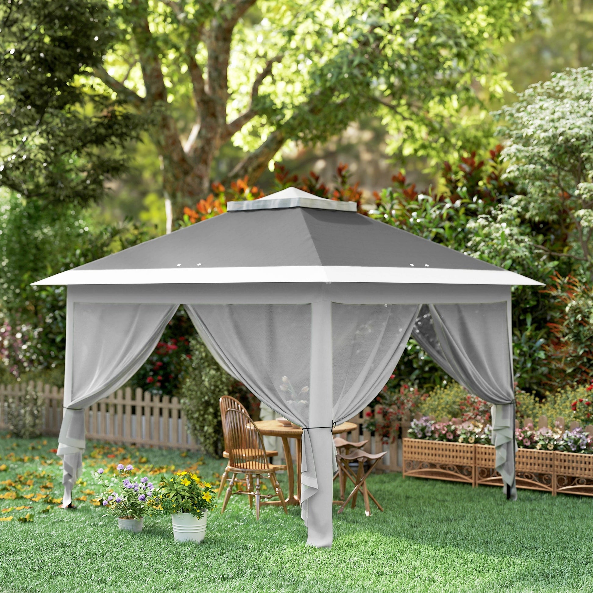 3.3 x 3.3m Pop Up Gazebo, Double Roof Foldable Canopy Tent with Zipped Mesh Sidewalls, Height Adjustable and Carrying Bag, Event Tent for Patio Garden, Dark Grey