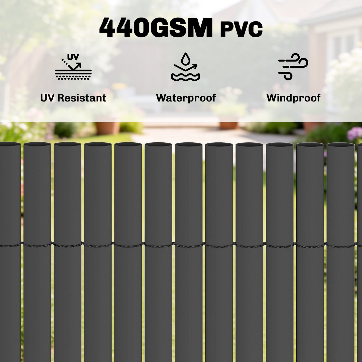 2Pcs Plastic Privacy Screening Fence, 1 m x 5 m Waterproof Windbreak Fence, UV-Resistant Garden Screening for Balcony, Terrace and Outdoor Use, Dark Grey