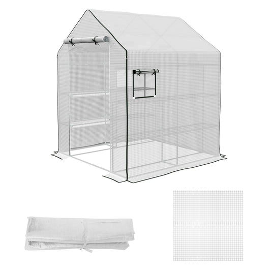 Walk-in Greenhouse Cover Replacement with Roll-up Door and Mesh Windows, Reinforced PE Hot House Cover, COVER ONLY, 140 x 143 x 190cm, White