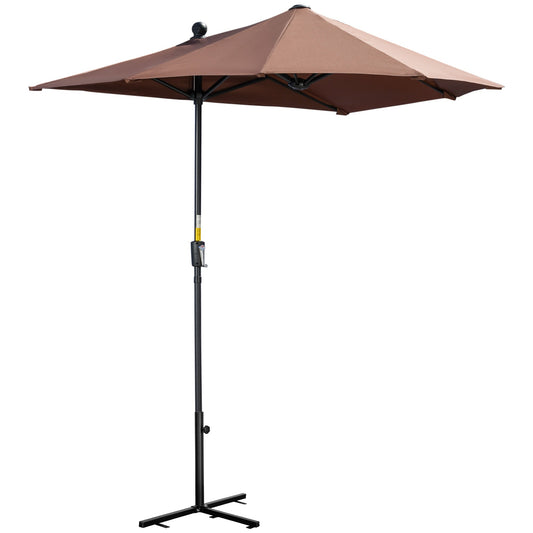 2m Half Parasol Market Umbrella Garden Balcony Parasol with Crank Handle, Cross Base, Double-Sided Canopy, Coffee