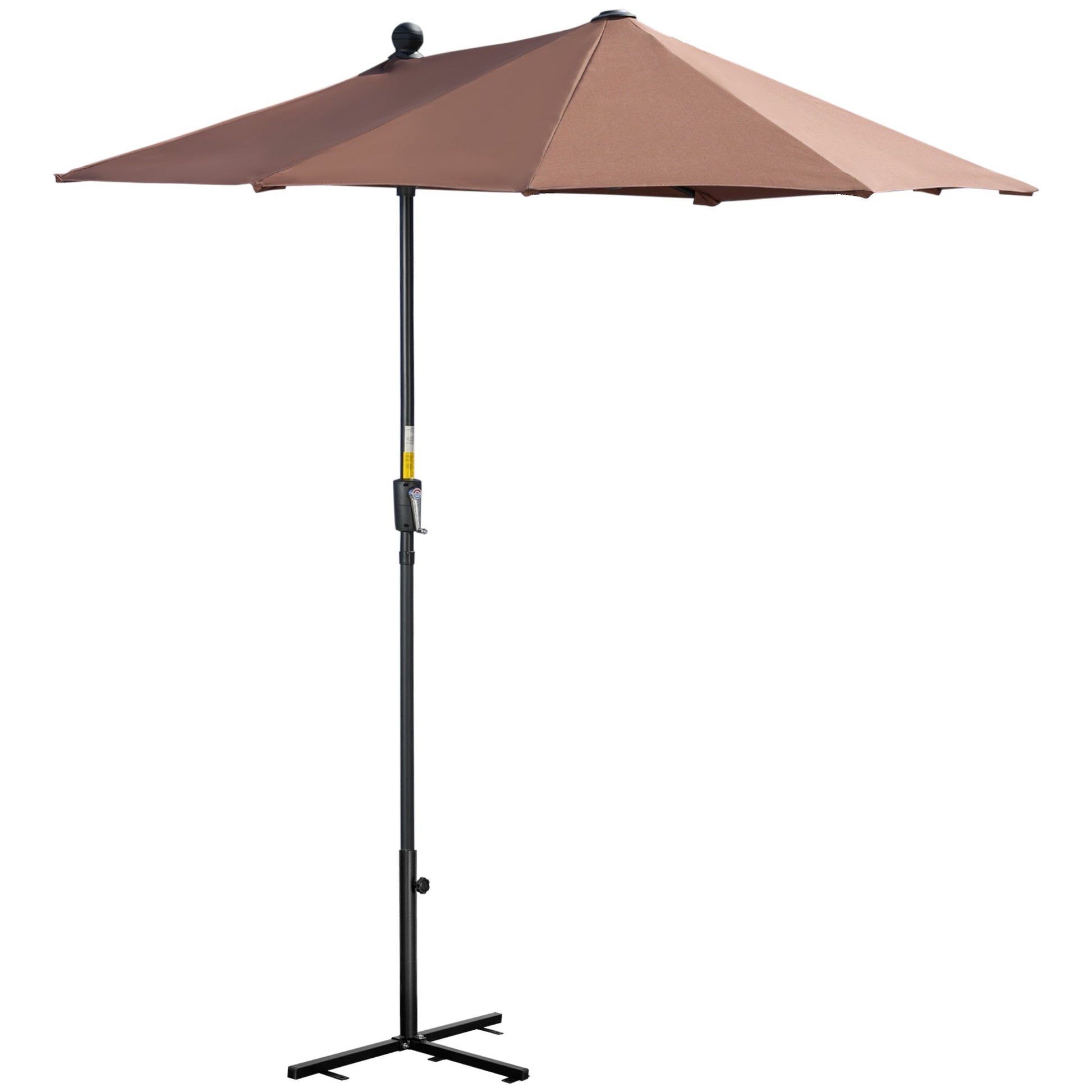 2m Half Parasol Market Umbrella Garden Balcony Parasol with Crank Handle, Cross Base, Double-Sided Canopy, Coffee