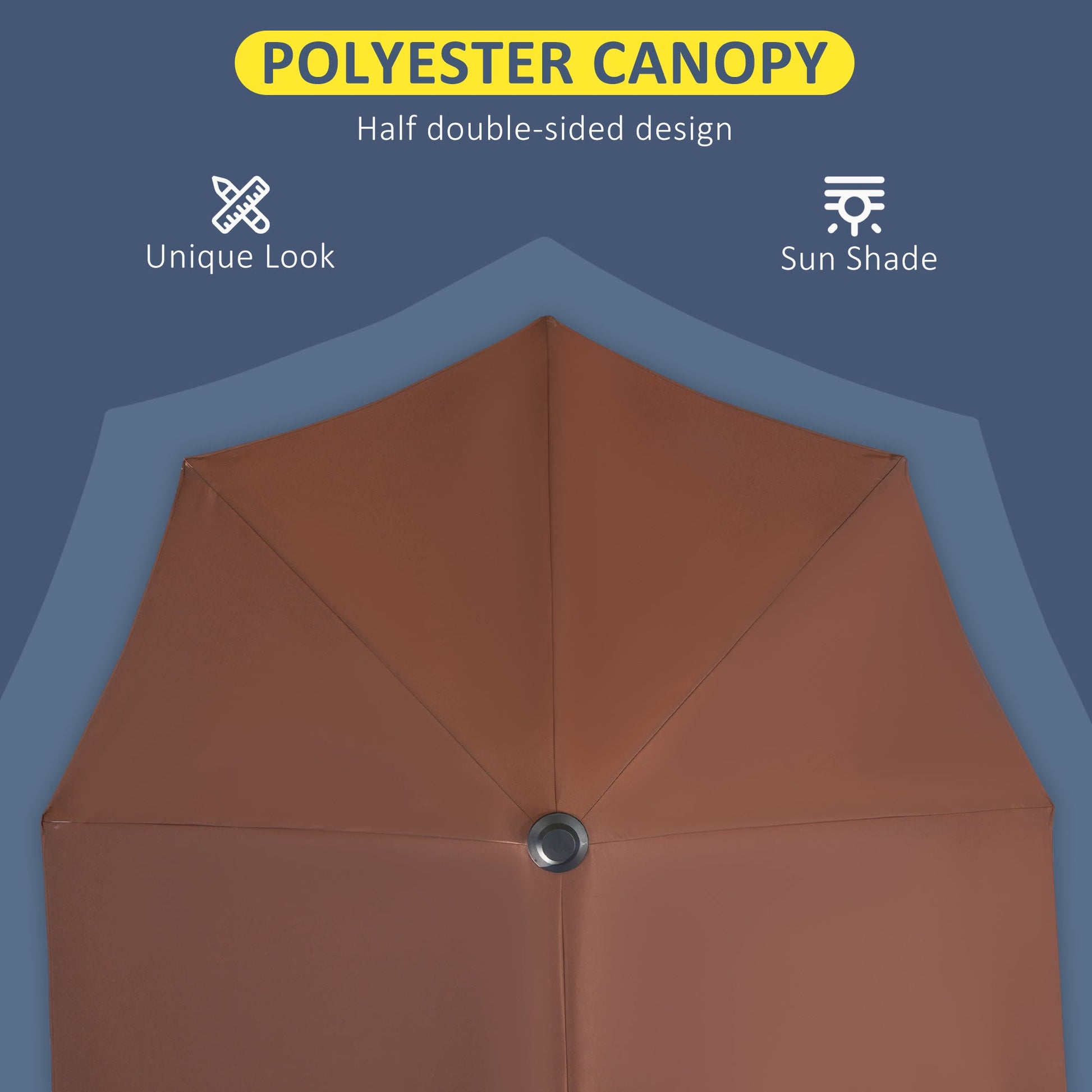 2m Half Parasol Market Umbrella Garden Balcony Parasol with Crank Handle, Cross Base, Double-Sided Canopy, Coffee