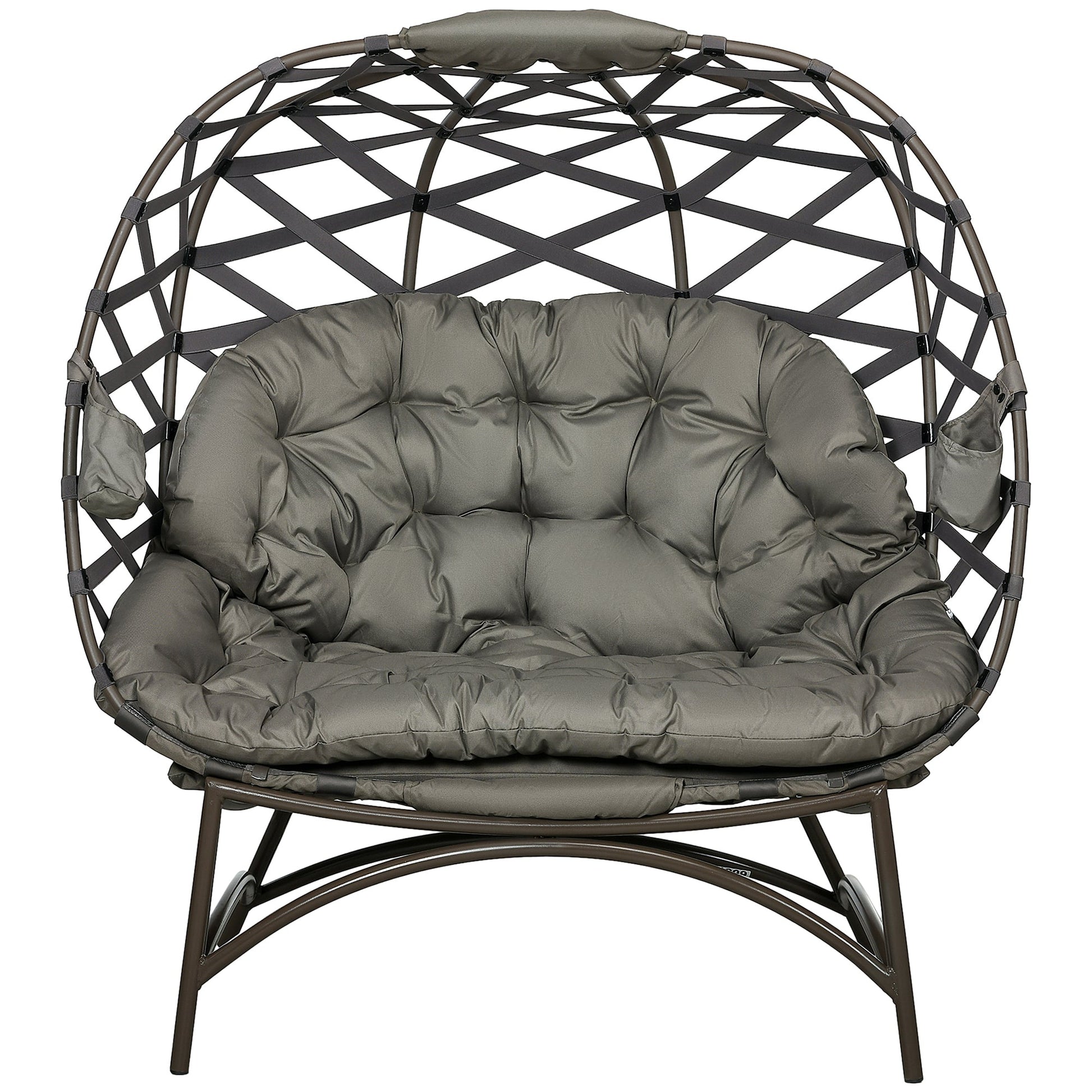 Egg Chair Outdoor, 2 Seater Folding Weave Garden Furniture Chair with Cushion, Cup Pockets for Patio Balcony - Sand Brown