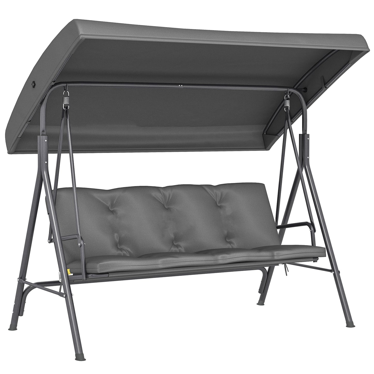 3 Seater Garden Swing Chair, Patio Rocking Bench with Tilting Canopy, Removable Cushion and Steel Frame, Dark Grey