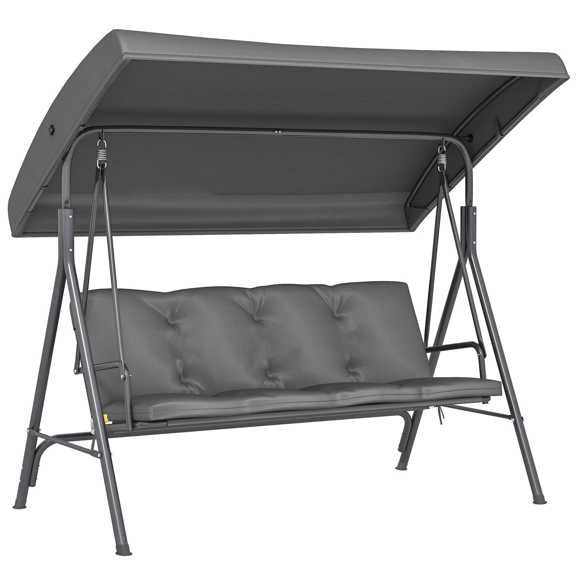 3 Seater Garden Swing Chair, Patio Rocking Bench with Tilting Canopy, Removable Cushion and Steel Frame, Dark Grey