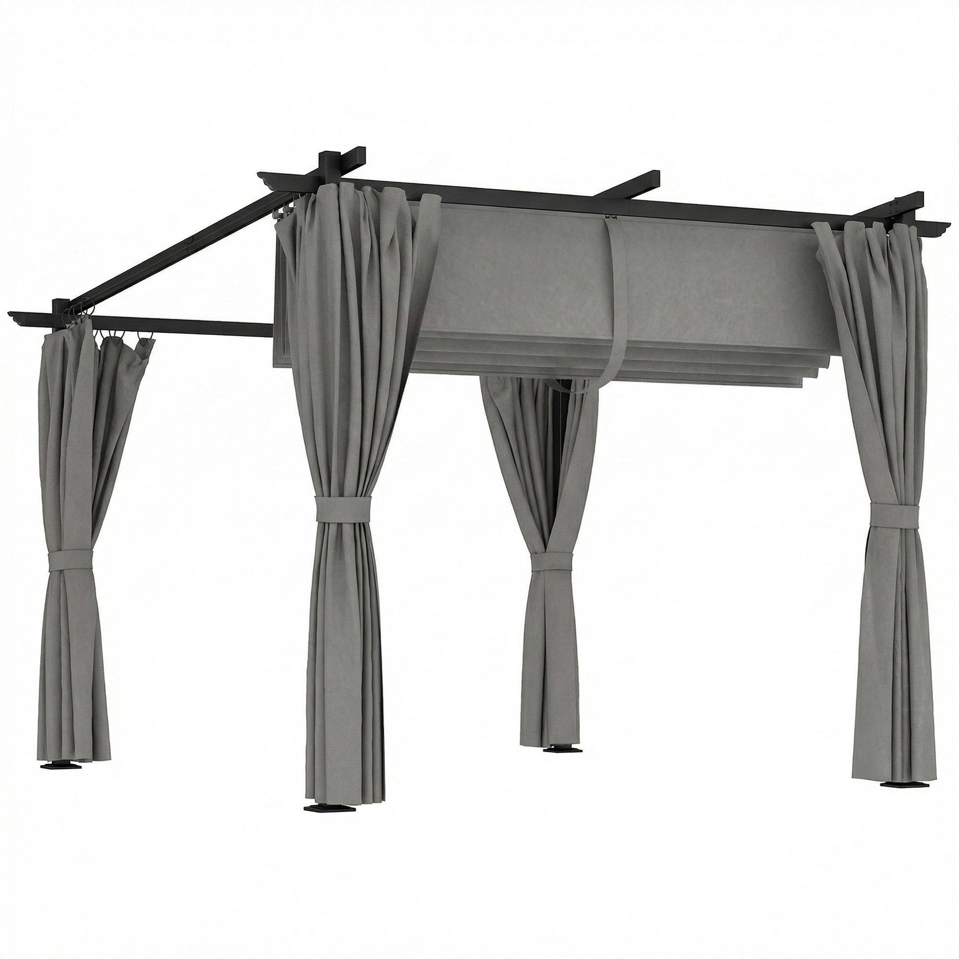 3 x 3(m) Metal Pergola with Retractable Roof and Sidewalls, Garden Gazebo UPF30+ Sun Shade Shelter for Outdoor, Patio, Deck, Light Grey