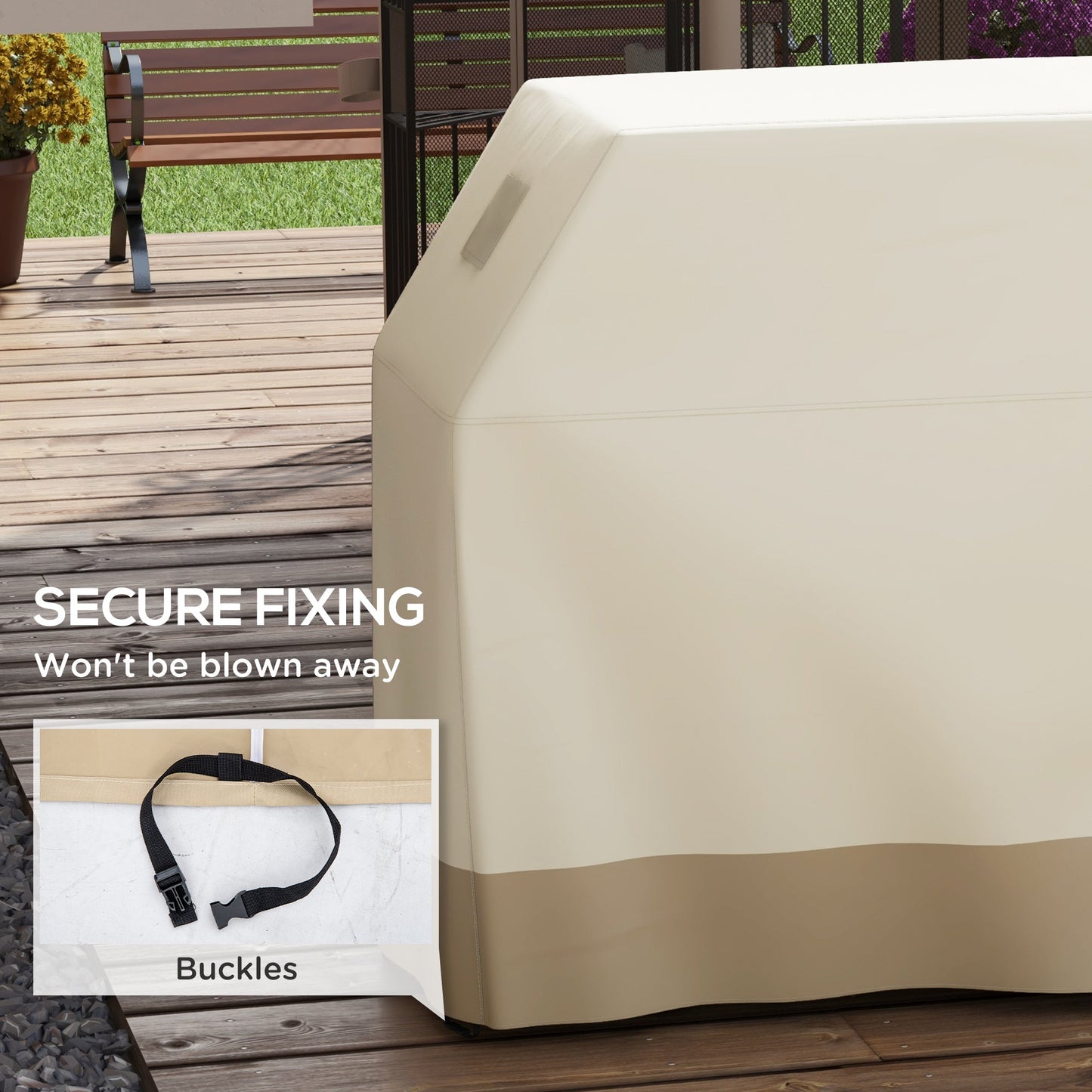 BBQ Cover for Rectangular Gas Grill, 300D Oxford Fabric Barbecue Covers, Waterproof UV Protection Rip-Proof, with Windproof Buckles, Beige, 188 x 71 x 125cm