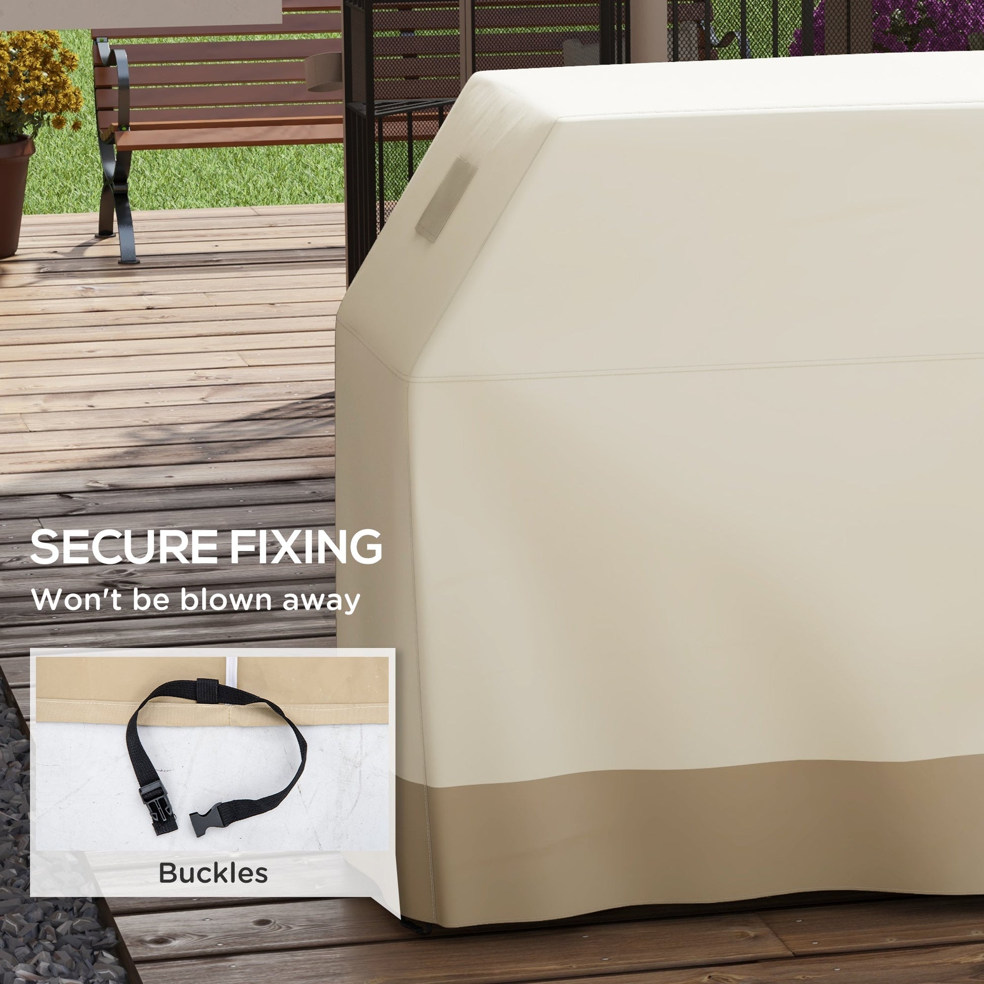 BBQ Cover for Rectangular Gas Grill, 300D Oxford Fabric Barbecue Covers, Waterproof UV Protection Rip-Proof, with Windproof Buckles, Beige, 188 x 71 x 125cm