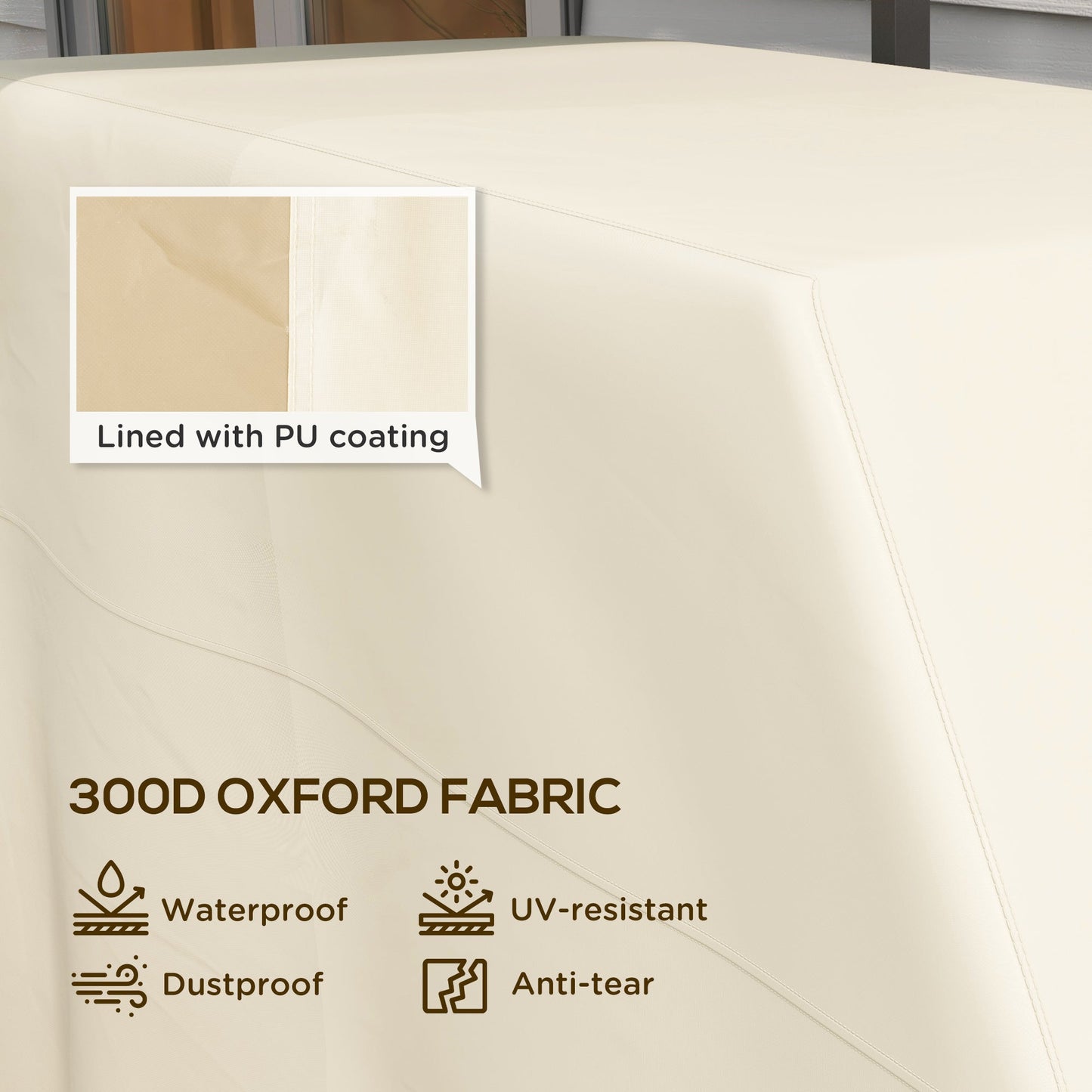 BBQ Cover for Rectangular Gas Grill, 300D Oxford Fabric Barbecue Covers, Waterproof UV Protection Rip-Proof, with Windproof Buckles, Beige, 188 x 71 x 125cm