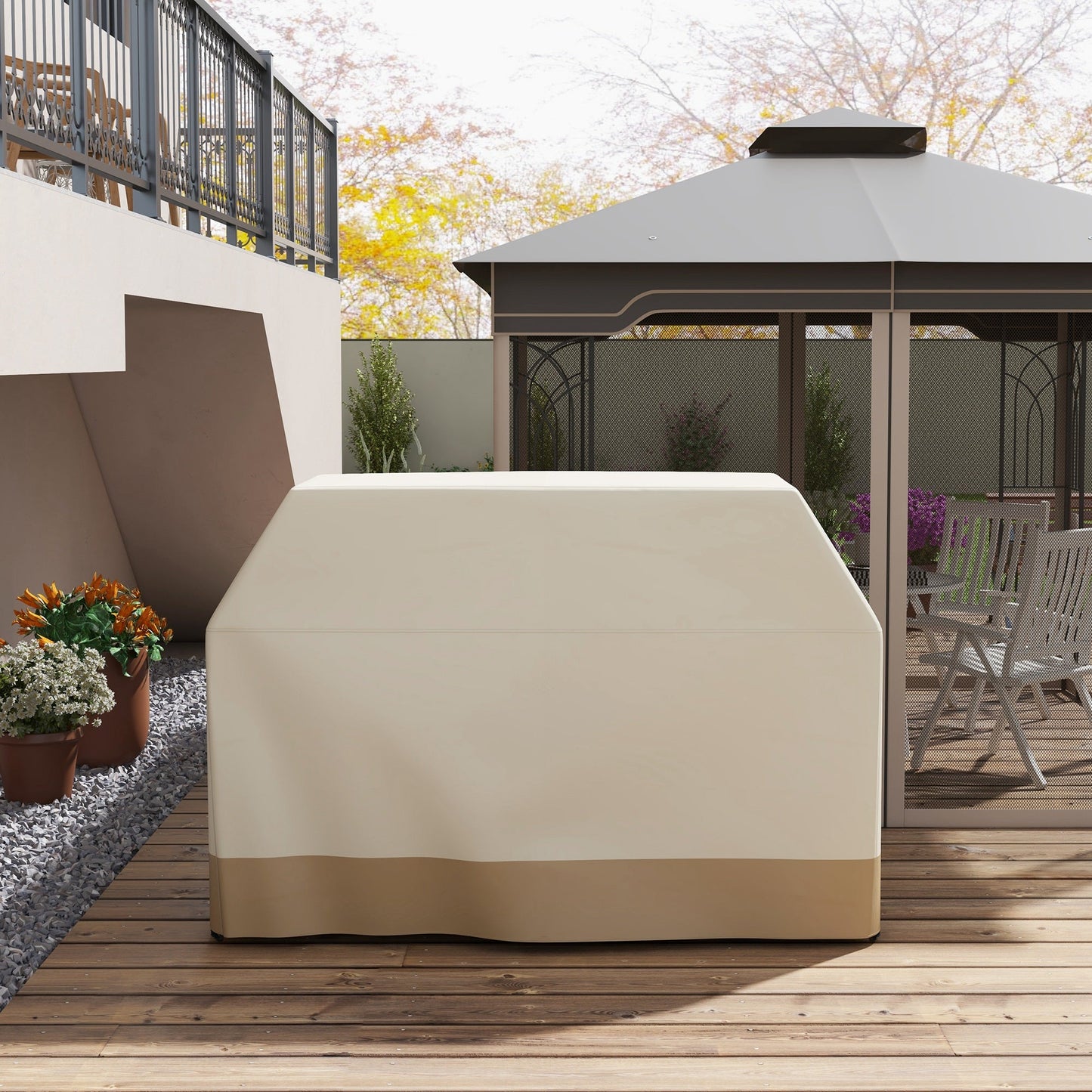 BBQ Cover for Rectangular Gas Grill, 300D Oxford Fabric Barbecue Covers, Waterproof UV Protection Rip-Proof, with Windproof Buckles, Beige, 188 x 71 x 125cm