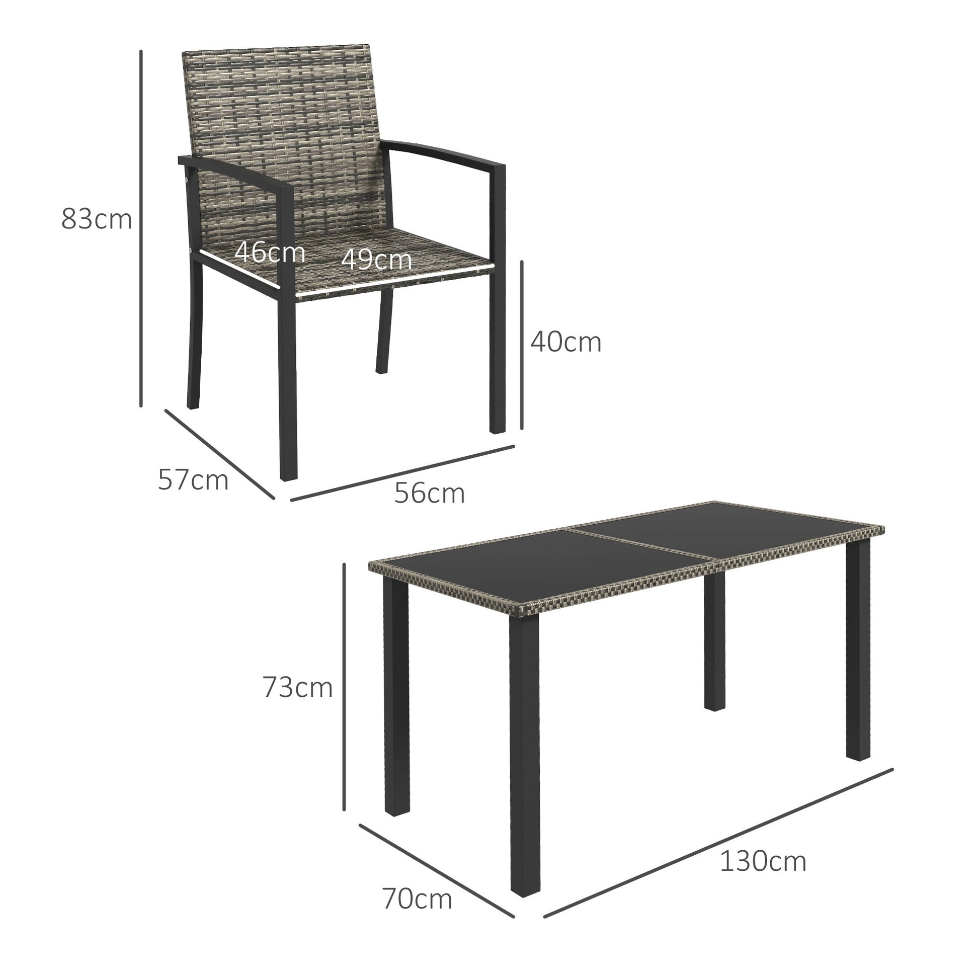 4 Seater Rattan Dining Set with Rectangular Glass Top Table and 4 Armchairs, PE Rattan Garden Furniture Set, Outdoor Dining Table and Chairs for Patio, Balcony, Lawn, Mixed Grey