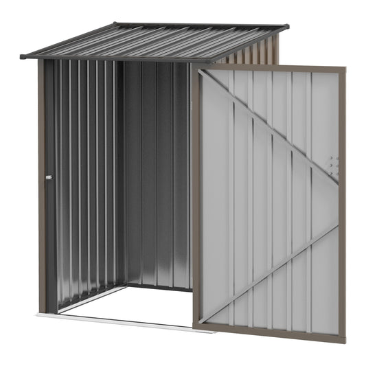 3.3ft x 3.4ft Lean to Garden Shed, Metal Outdoor Storage Shed with Single Lockable Door, Tool Storage Shed for Garden, Patio, Lawn, Brown