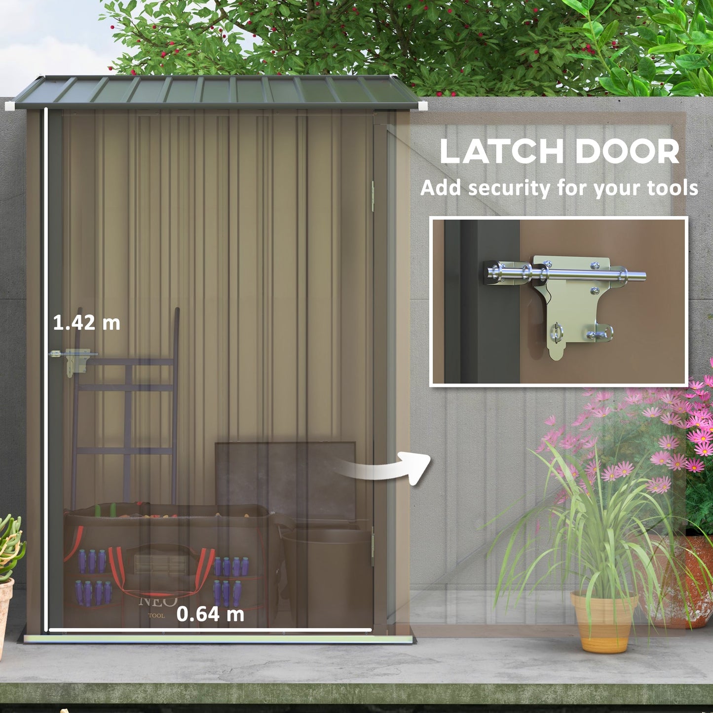 3.3ft x 3.4ft Lean to Garden Shed, Metal Outdoor Storage Shed with Single Lockable Door, Tool Storage Shed for Garden, Patio, Lawn, Brown