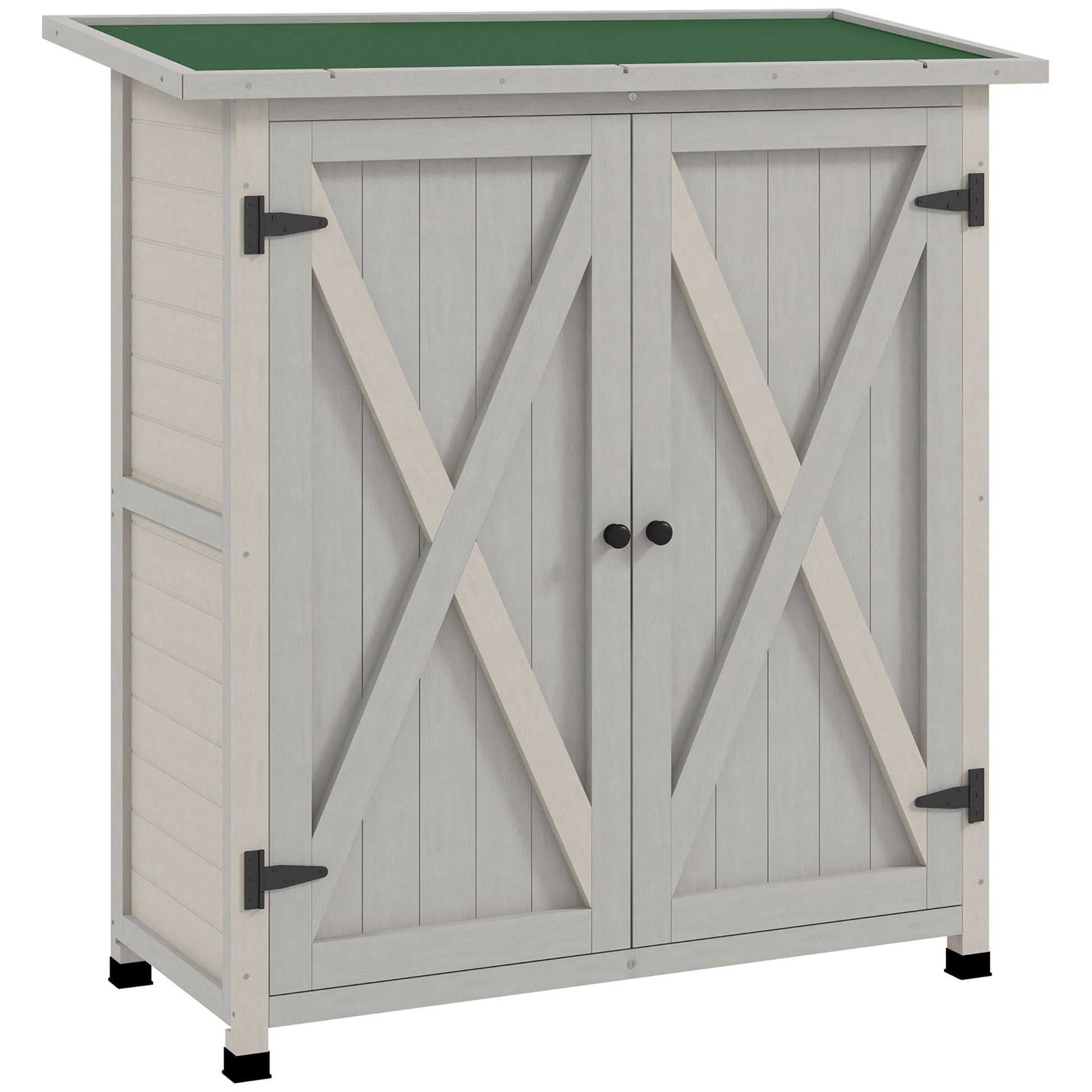 Wooden Garden Storage Shed, Tool Cabinet Organiser with Shelves and Double Door, 110 x 55 x117cm, Light Grey