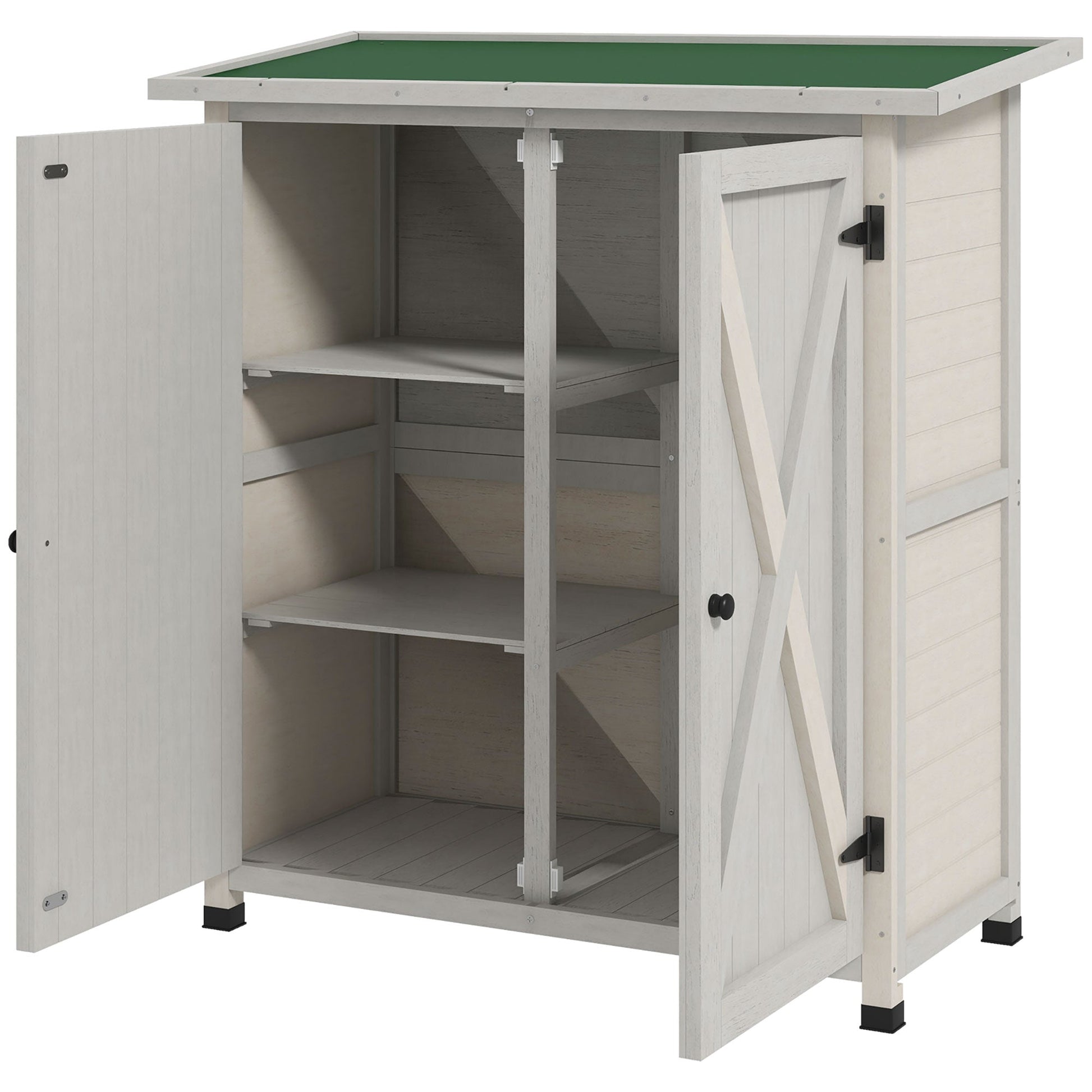 Wooden Garden Storage Shed, Tool Cabinet Organiser with Shelves and Double Door, 110 x 55 x117cm, Light Grey
