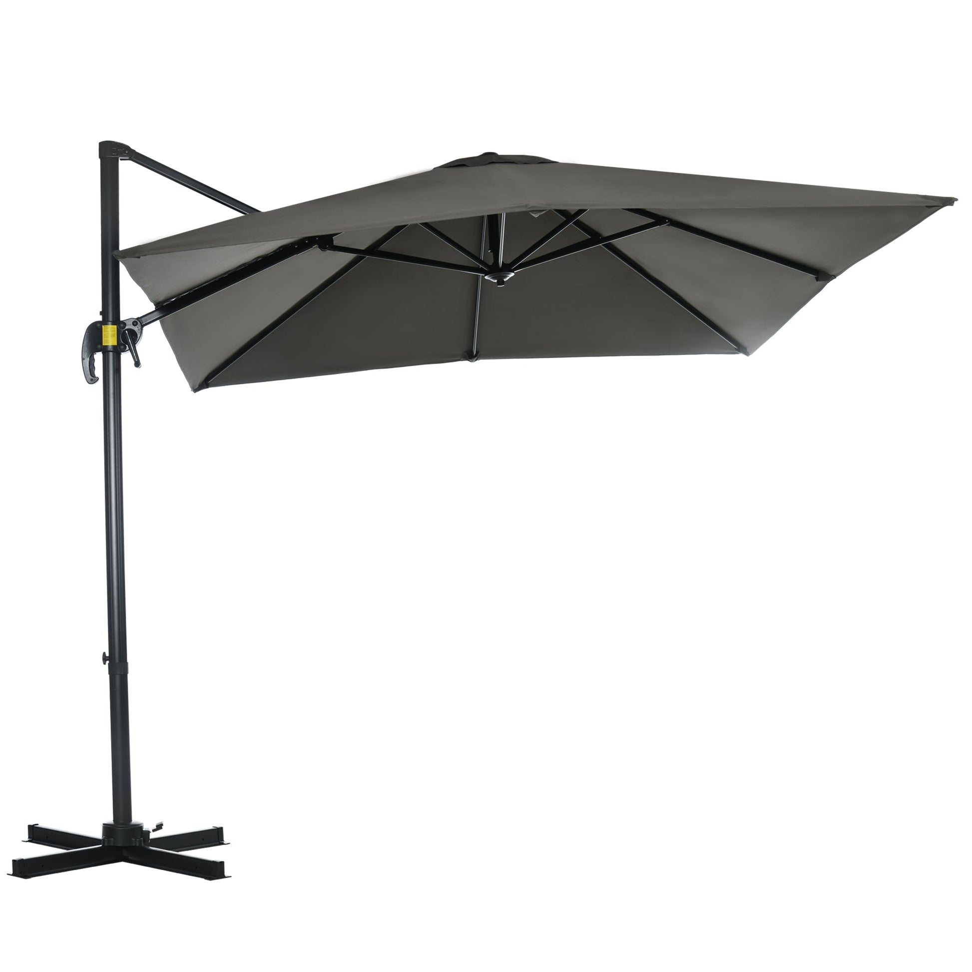 2.5 x 2.5m Patio Offset Parasol Umbrella Cantilever Hanging Aluminium Sun Shade Canopy Shelter 360° Rotation with Crank Handle and Cross Base, Grey