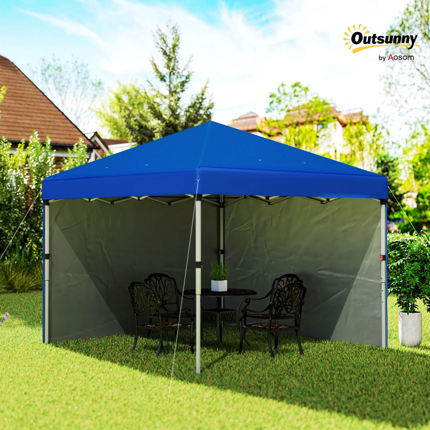 3 x 3 (M) Pop Up Gazebo, UPF 30+ with 2 Sidewalls, Leg Weight Bags and Wheeled Bag, Height Adjustable Party Tent Event Shelter for Garden, Patio, Blue