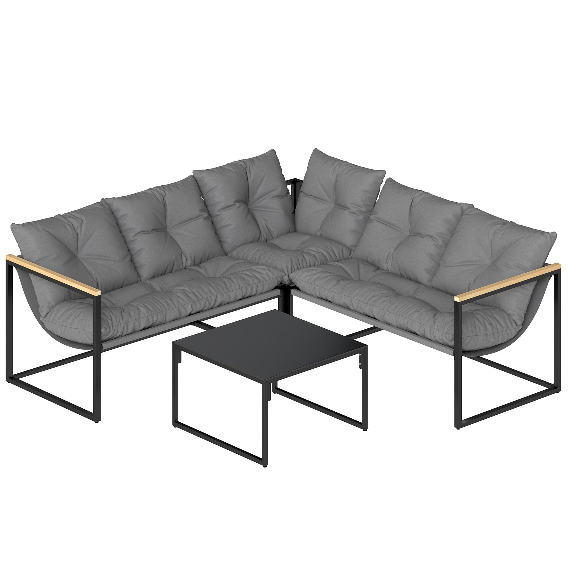 4 Piece Garden Furniture Set, Garden Table and Chairs with Thick Cushions, Patio Conversation Set with Coffee Table for Porch, Balcony, Deck, Grey